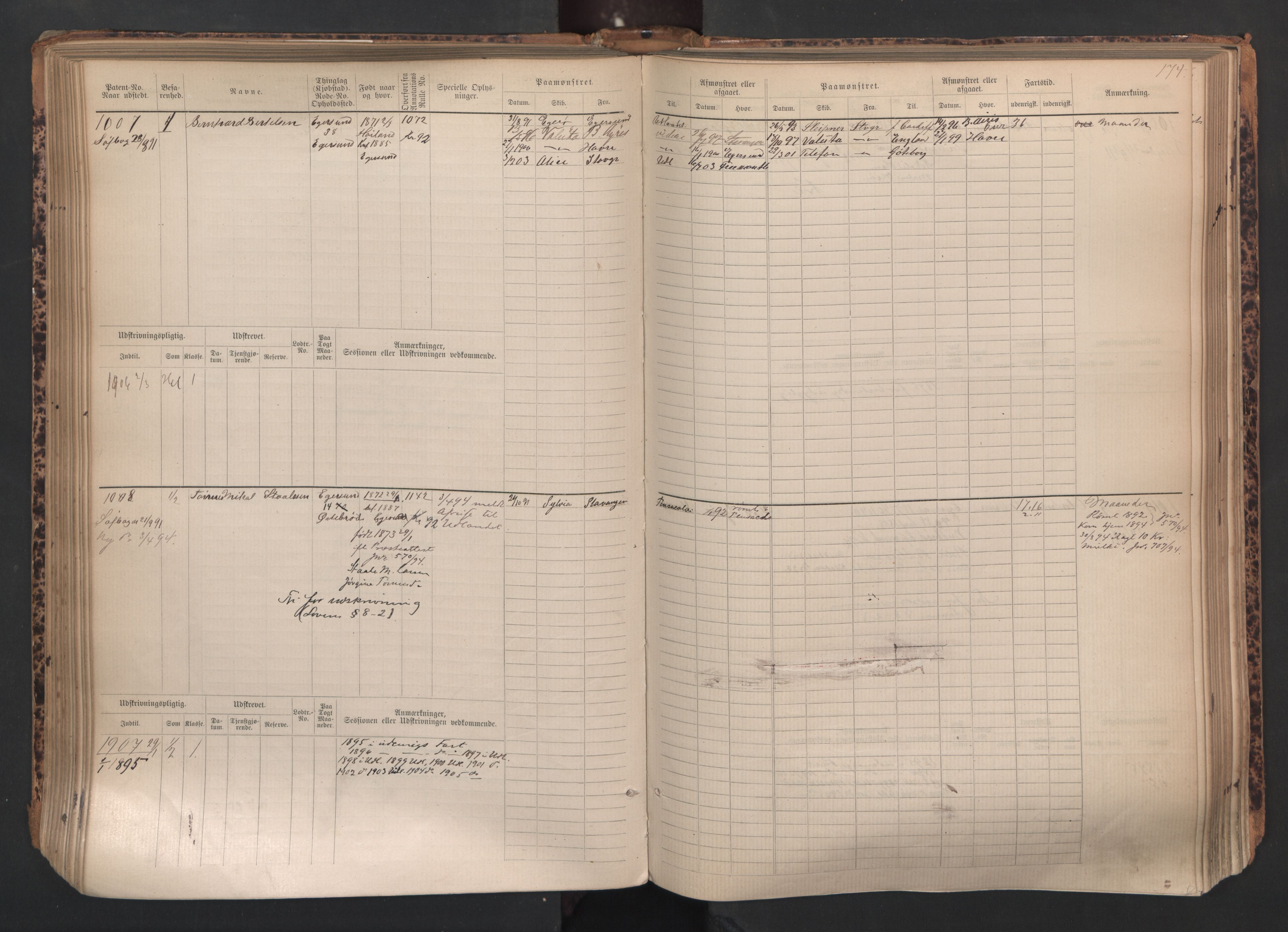 Egersund mønstringskrets, AV/SAK-2031-0019/F/Fb/L0002: Hovedrulle nr 667-1330, O-4, 1880-1940, s. 175