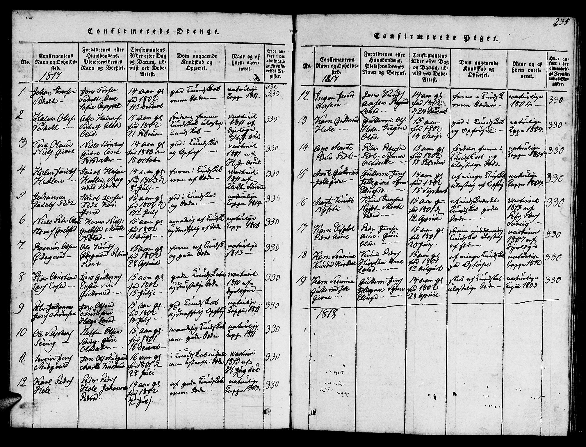 Ministerialprotokoller, klokkerbøker og fødselsregistre - Møre og Romsdal, AV/SAT-A-1454/522/L0322: Klokkerbok nr. 522C01, 1816-1830, s. 235