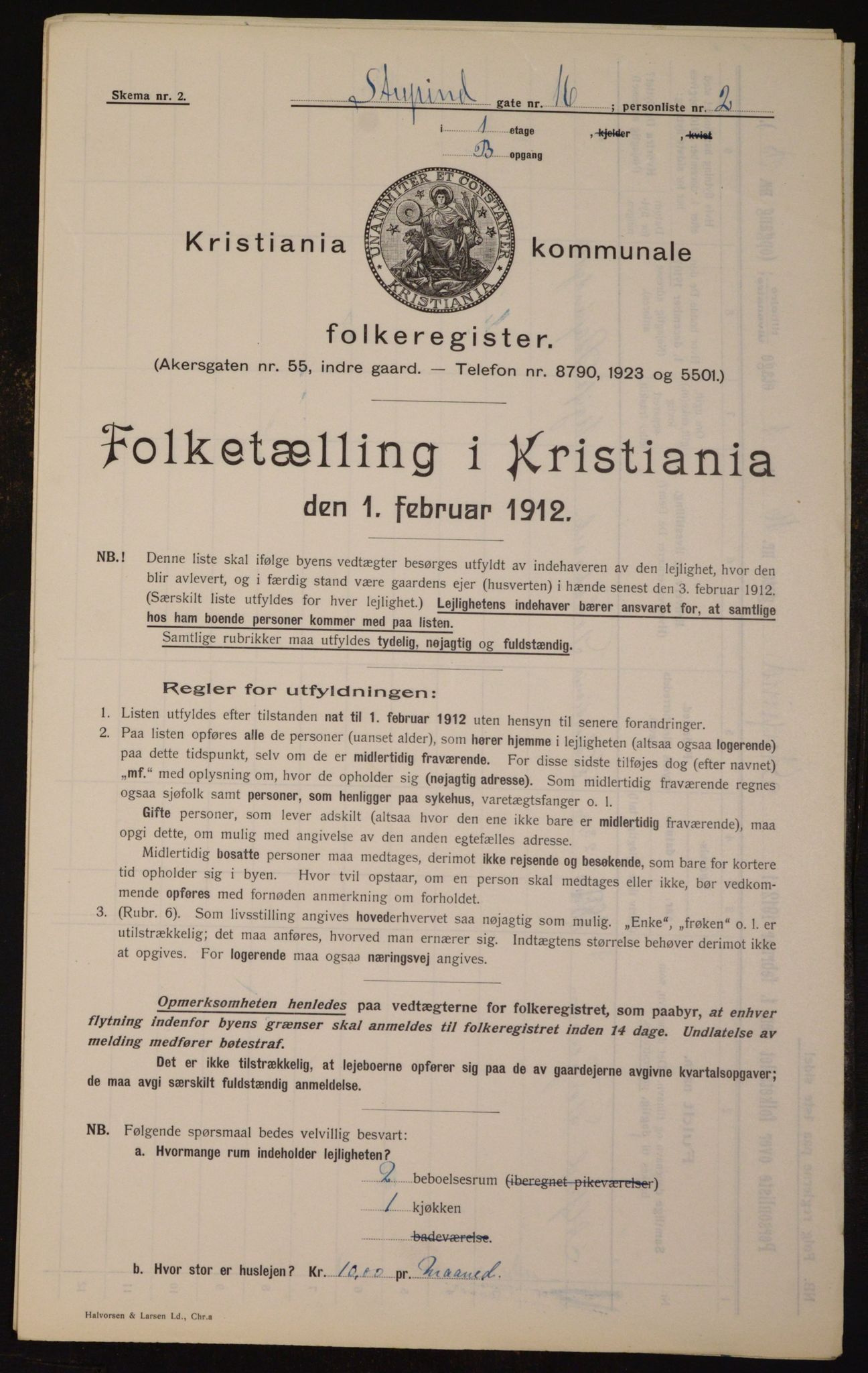 OBA, Kommunal folketelling 1.2.1912 for Kristiania, 1912, s. 104609