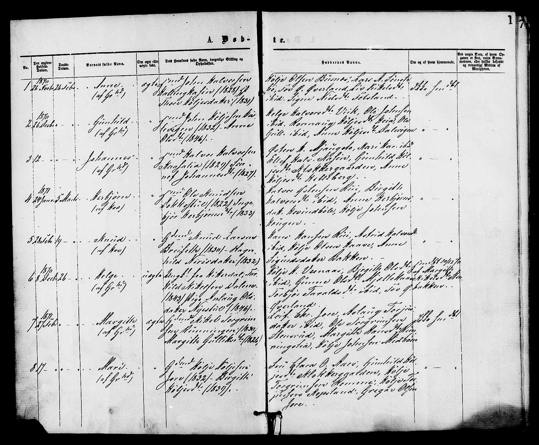 Gransherad kirkebøker, AV/SAKO-A-267/F/Fa/L0004: Ministerialbok nr. I 4, 1871-1886, s. 1