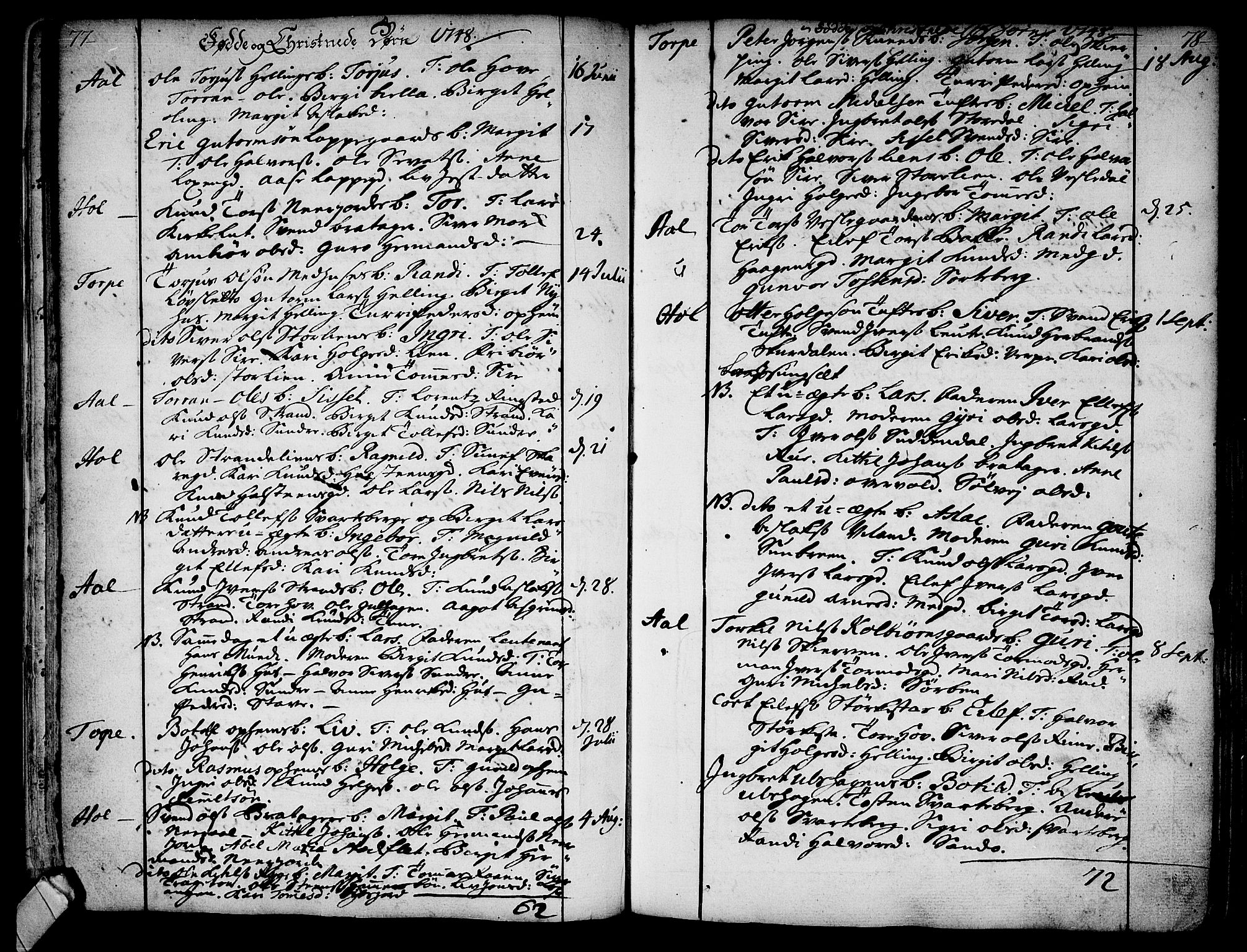 Ål kirkebøker, AV/SAKO-A-249/F/Fa/L0001: Ministerialbok nr. I 1, 1744-1769, s. 77-78
