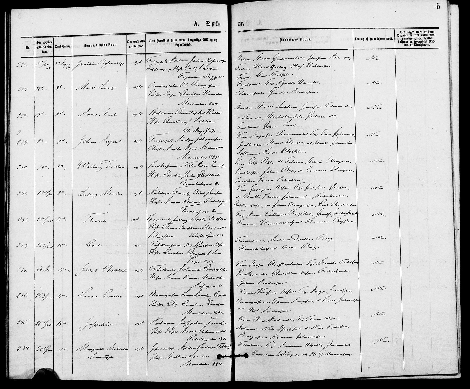 Gamle Aker prestekontor Kirkebøker, AV/SAO-A-10617a/G/L0003: Klokkerbok nr. 3, 1869-1874, s. 6