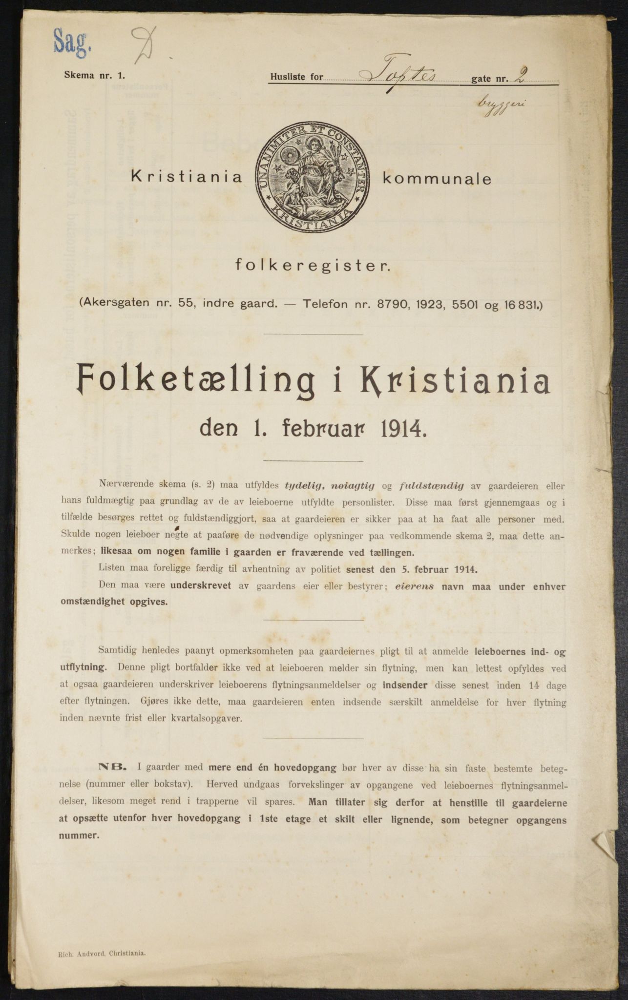 OBA, Kommunal folketelling 1.2.1914 for Kristiania, 1914, s. 112386