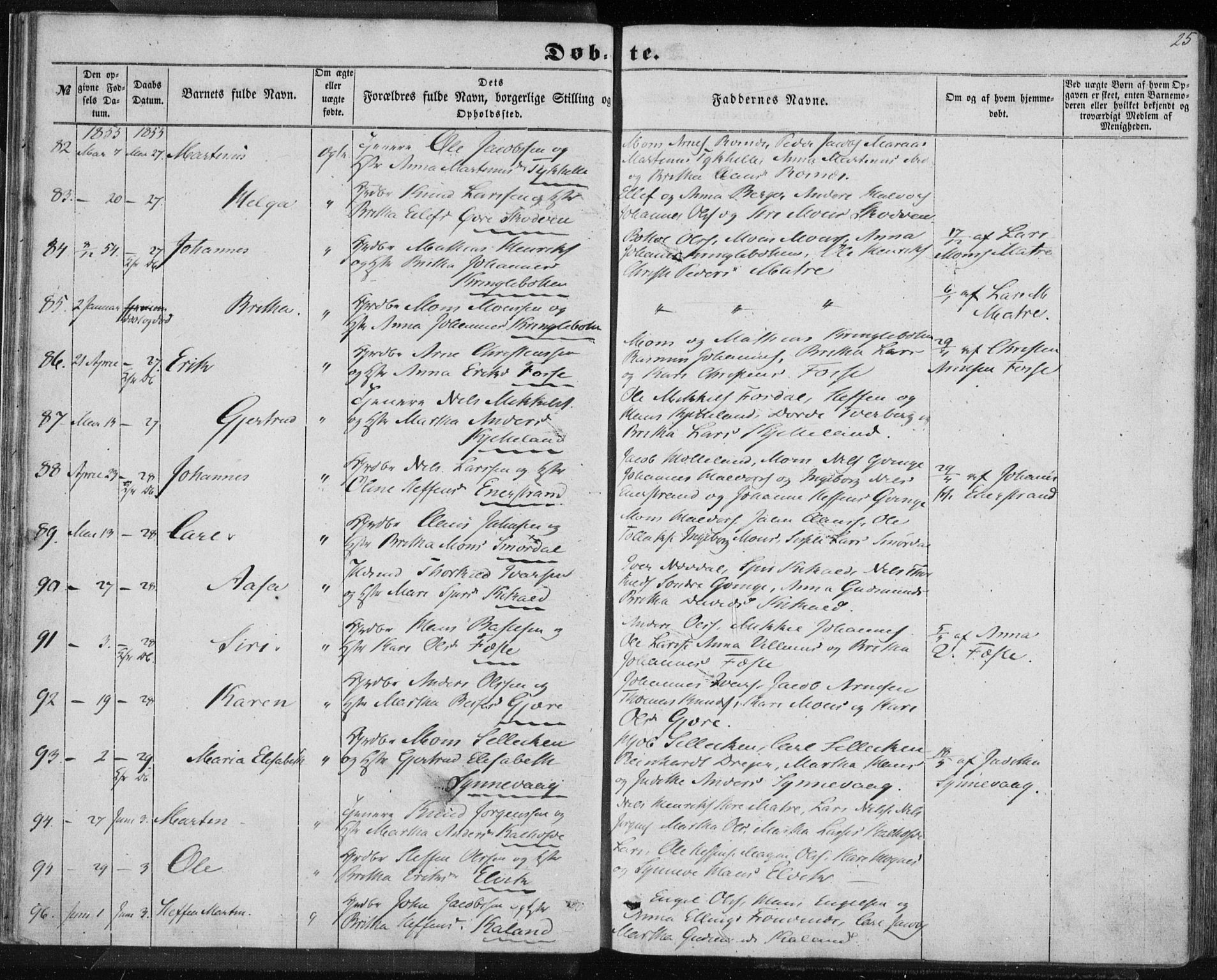 Lindås Sokneprestembete, AV/SAB-A-76701/H/Haa/Haaa/L0011: Ministerialbok nr. A 11, 1854-1869, s. 25