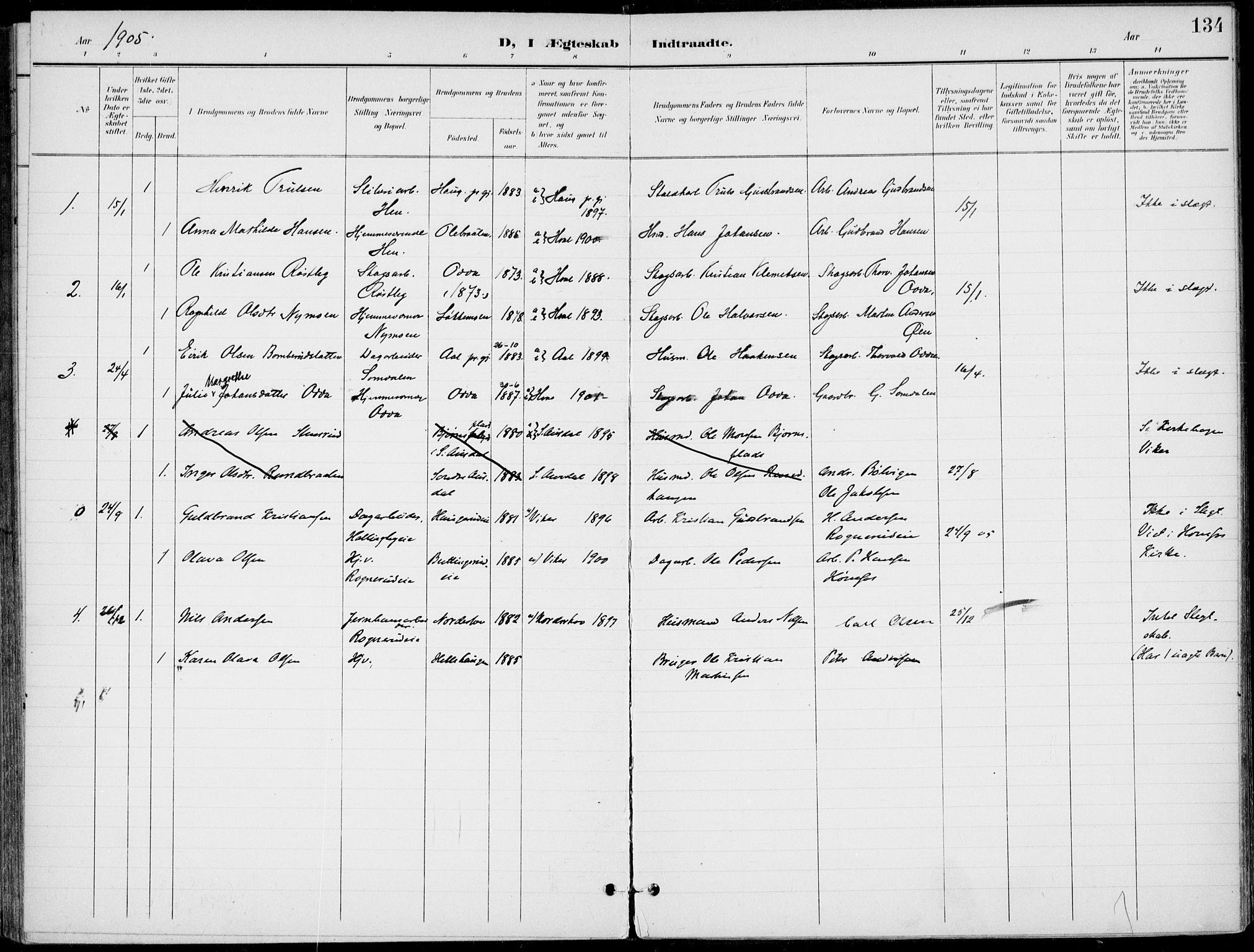 Ådal kirkebøker, AV/SAKO-A-248/F/Fb/L0002: Ministerialbok nr. II 2, 1898-1917, s. 134
