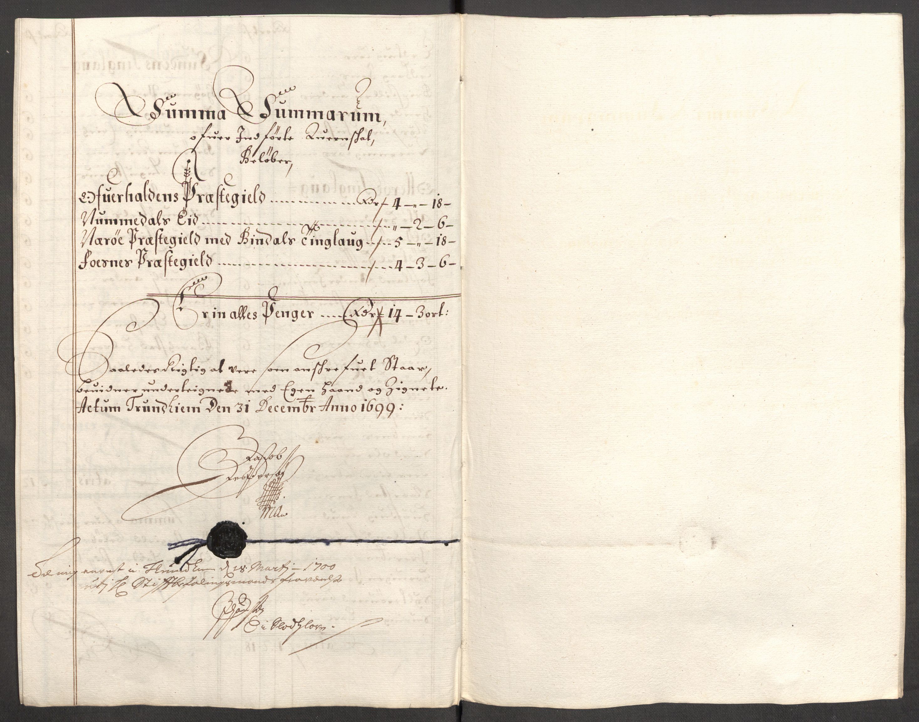 Rentekammeret inntil 1814, Reviderte regnskaper, Fogderegnskap, RA/EA-4092/R64/L4426: Fogderegnskap Namdal, 1699-1700, s. 104