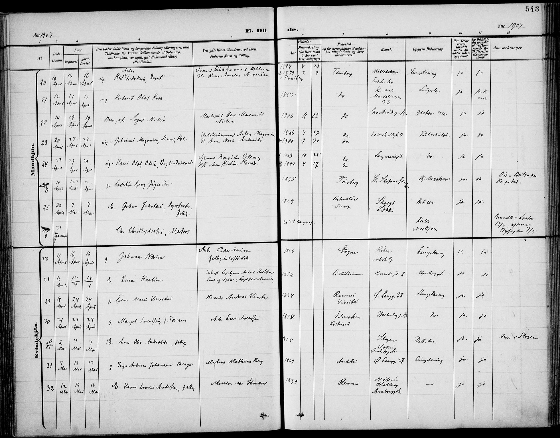 Tønsberg kirkebøker, AV/SAKO-A-330/F/Fa/L0013: Ministerialbok nr. I 13, 1900-1913, s. 543