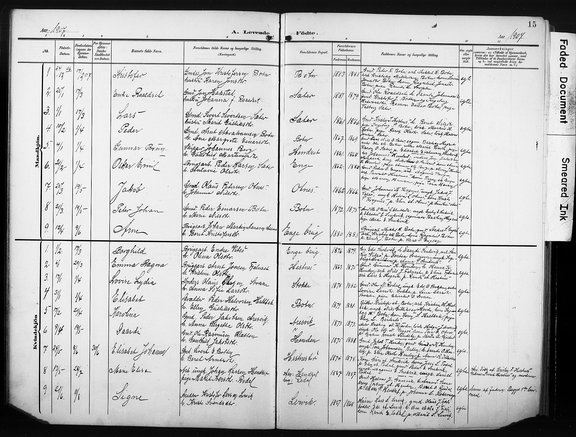 Ministerialprotokoller, klokkerbøker og fødselsregistre - Møre og Romsdal, SAT/A-1454/580/L0927: Klokkerbok nr. 580C02, 1904-1932, s. 15