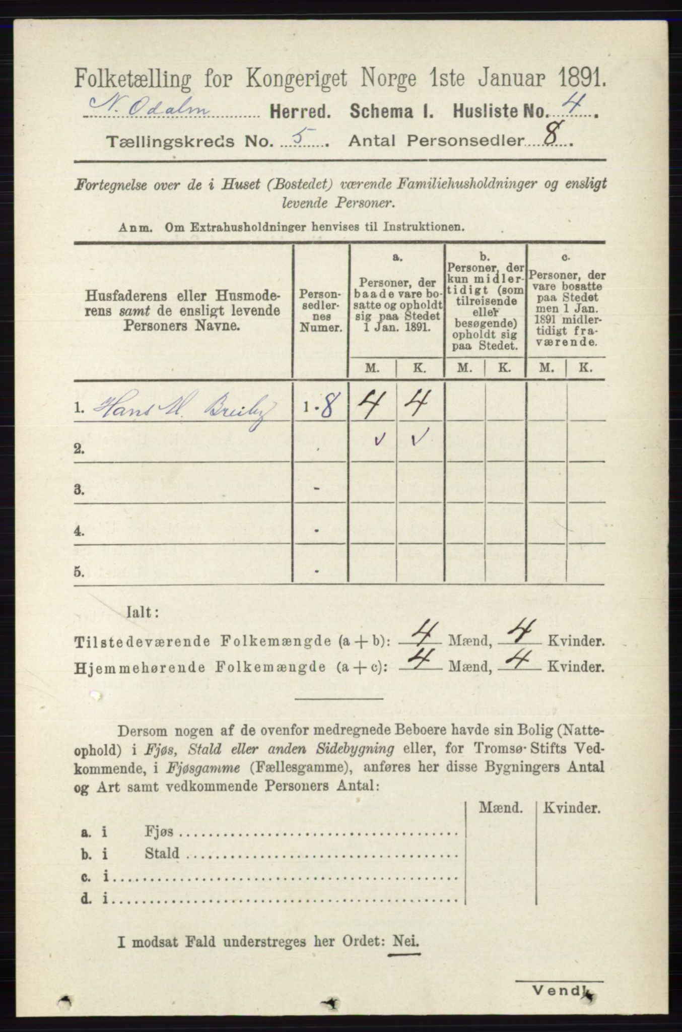 RA, Folketelling 1891 for 0418 Nord-Odal herred, 1891, s. 1442