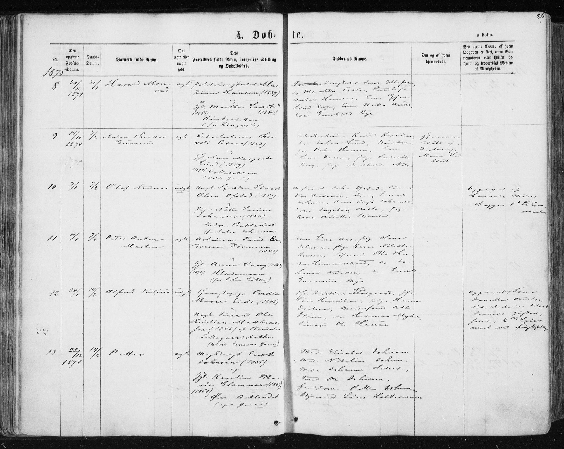 Ministerialprotokoller, klokkerbøker og fødselsregistre - Sør-Trøndelag, SAT/A-1456/604/L0186: Ministerialbok nr. 604A07, 1866-1877, s. 86