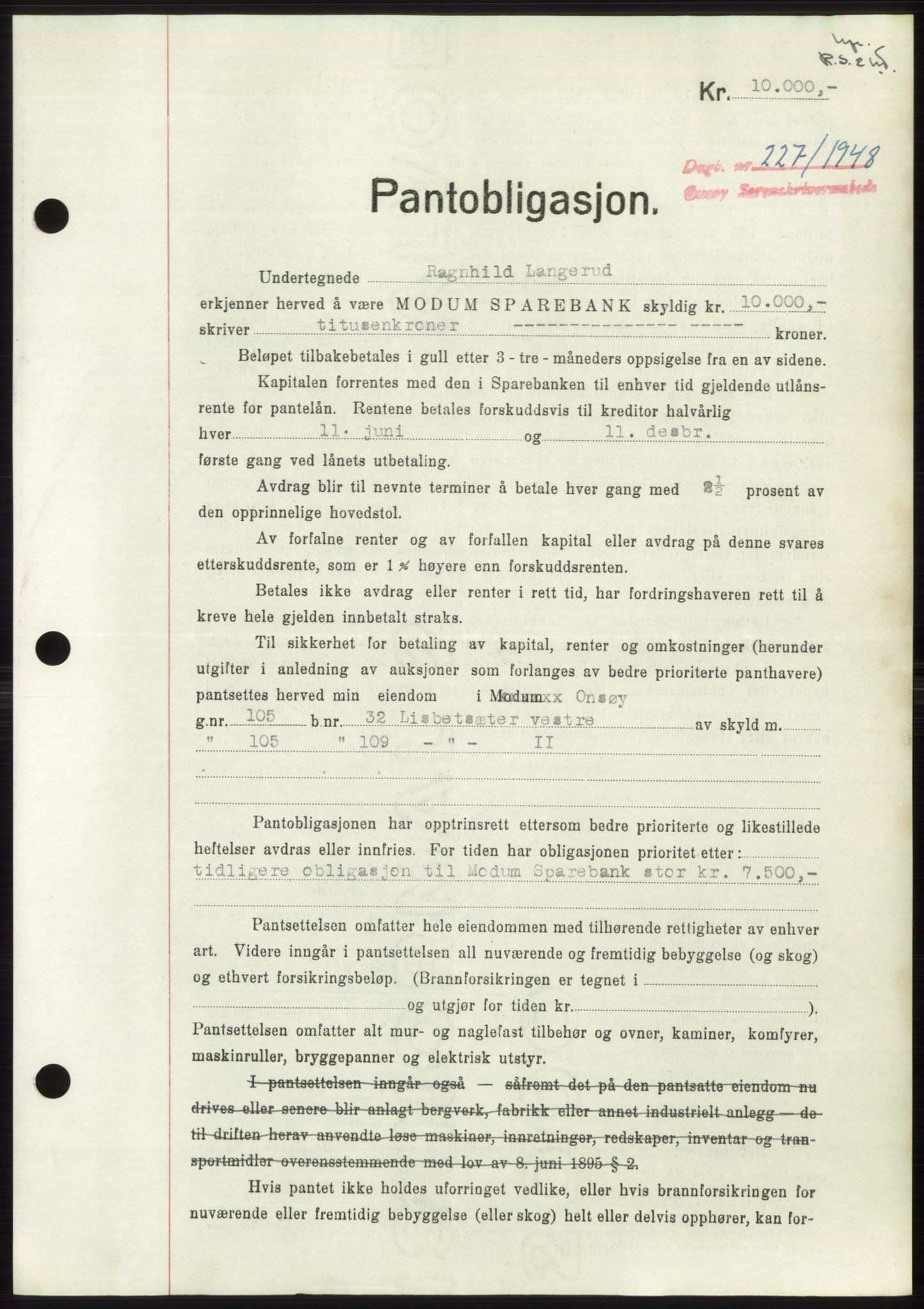 Onsøy sorenskriveri, SAO/A-10474/G/Ga/Gac/L0006: Pantebok nr. B 12-6, 1947-1948, Dagboknr: 227/1948
