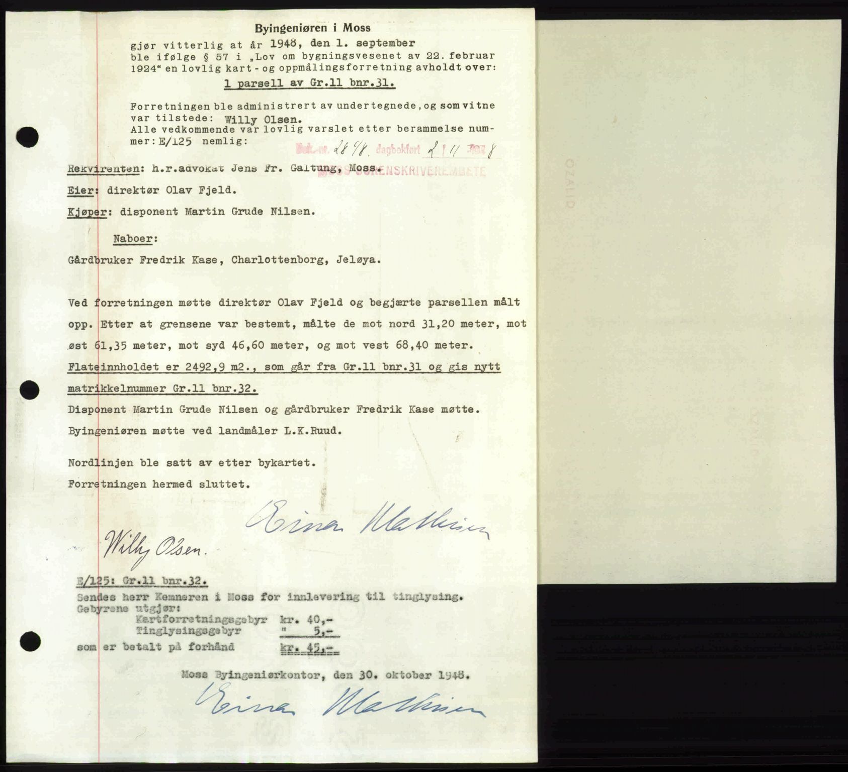 Moss sorenskriveri, SAO/A-10168: Pantebok nr. A20, 1948-1948, Dagboknr: 2842/1948