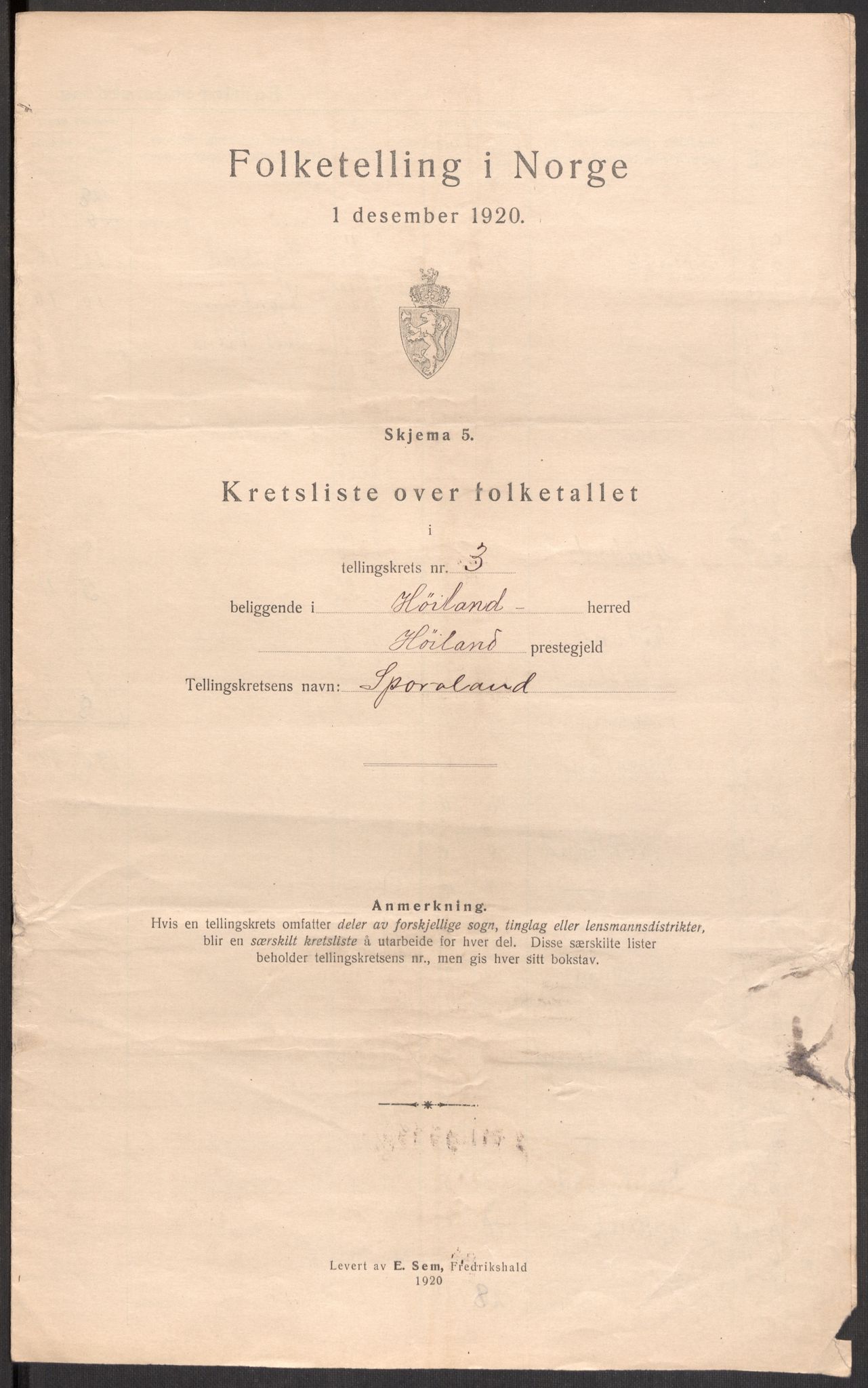 SAST, Folketelling 1920 for 1123 Høyland herred, 1920, s. 15