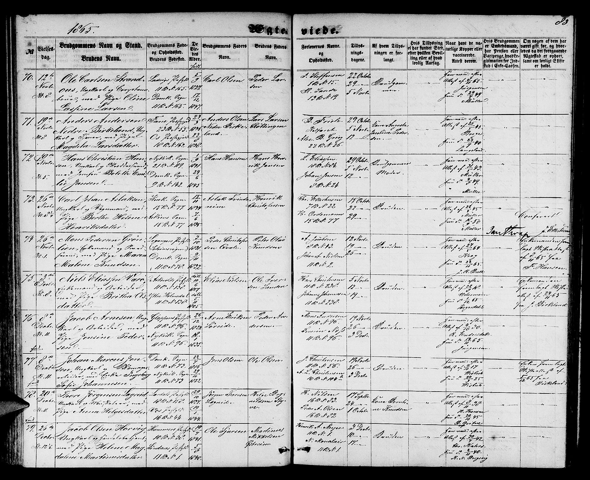Domkirken sokneprestembete, AV/SAB-A-74801/H/Hab/L0030: Klokkerbok nr. D 2, 1857-1876, s. 83
