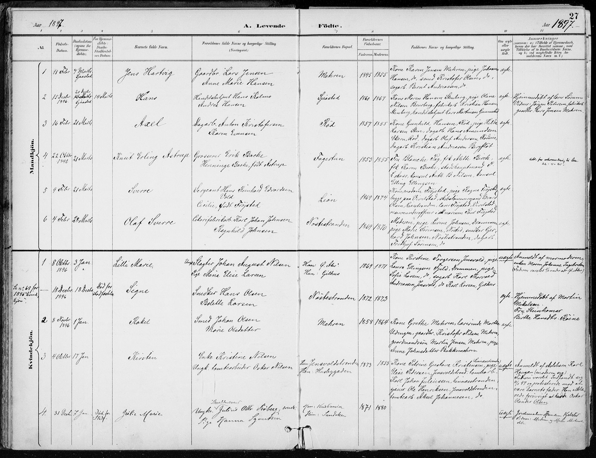 Lier kirkebøker, AV/SAKO-A-230/F/Fa/L0016: Ministerialbok nr. I 16, 1895-1900, s. 27