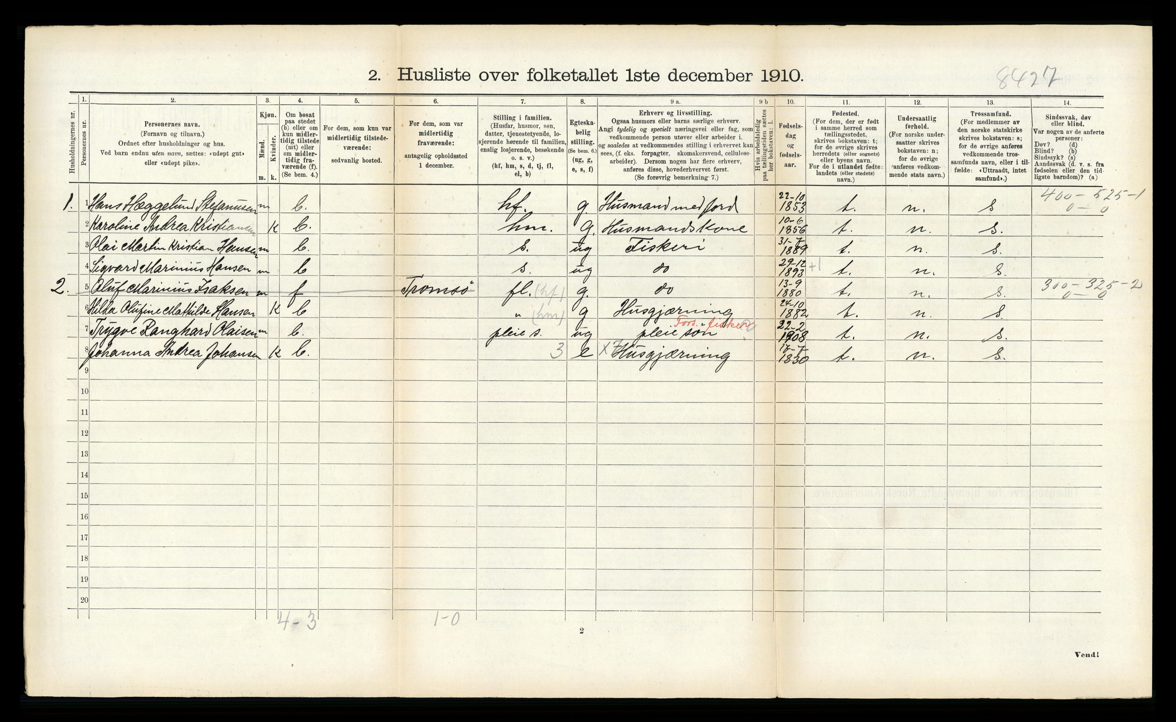 RA, Folketelling 1910 for 1934 Tromsøysund herred, 1910, s. 1372