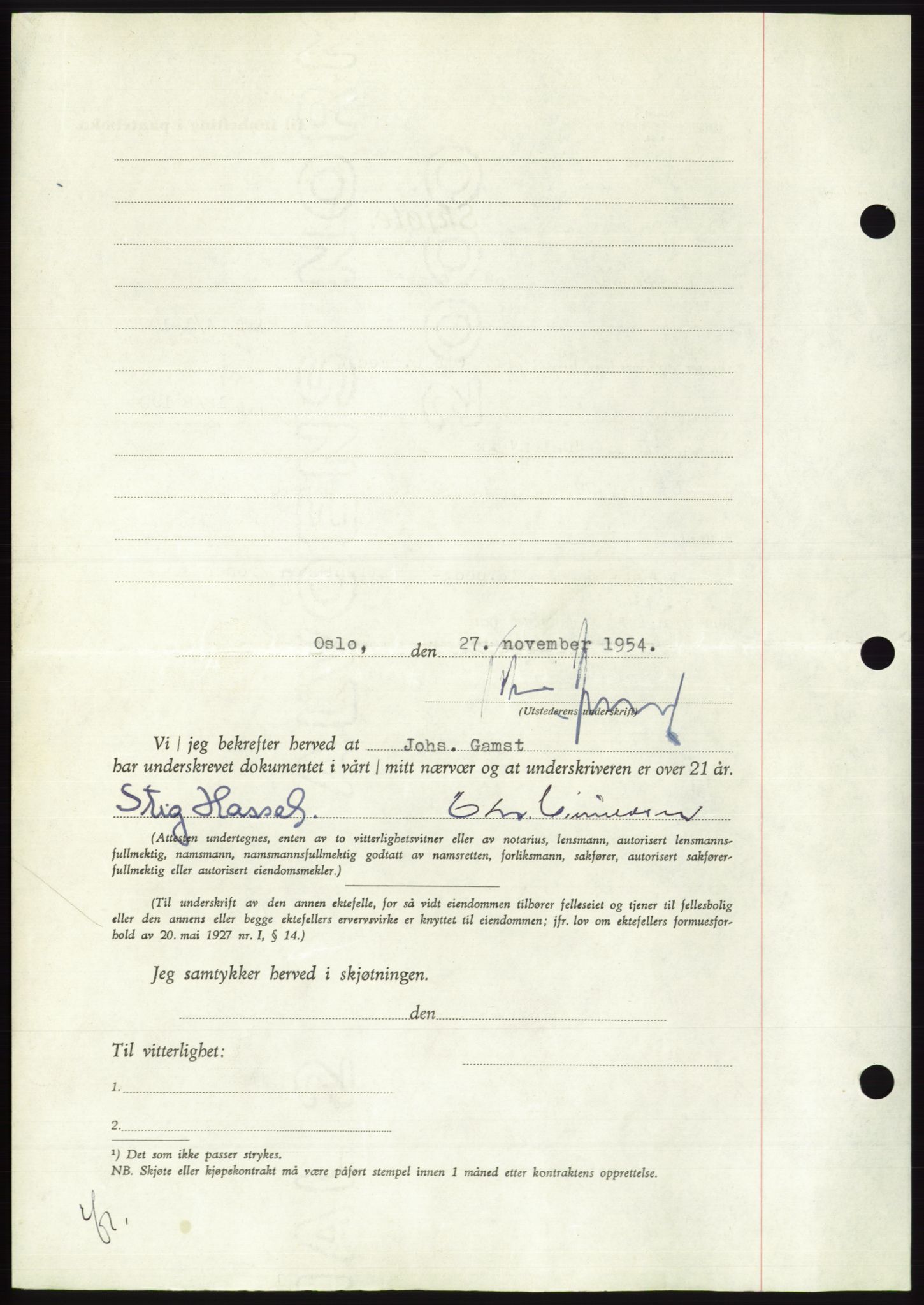 Søre Sunnmøre sorenskriveri, AV/SAT-A-4122/1/2/2C/L0100: Pantebok nr. 26A, 1954-1955, Dagboknr: 3476/1954