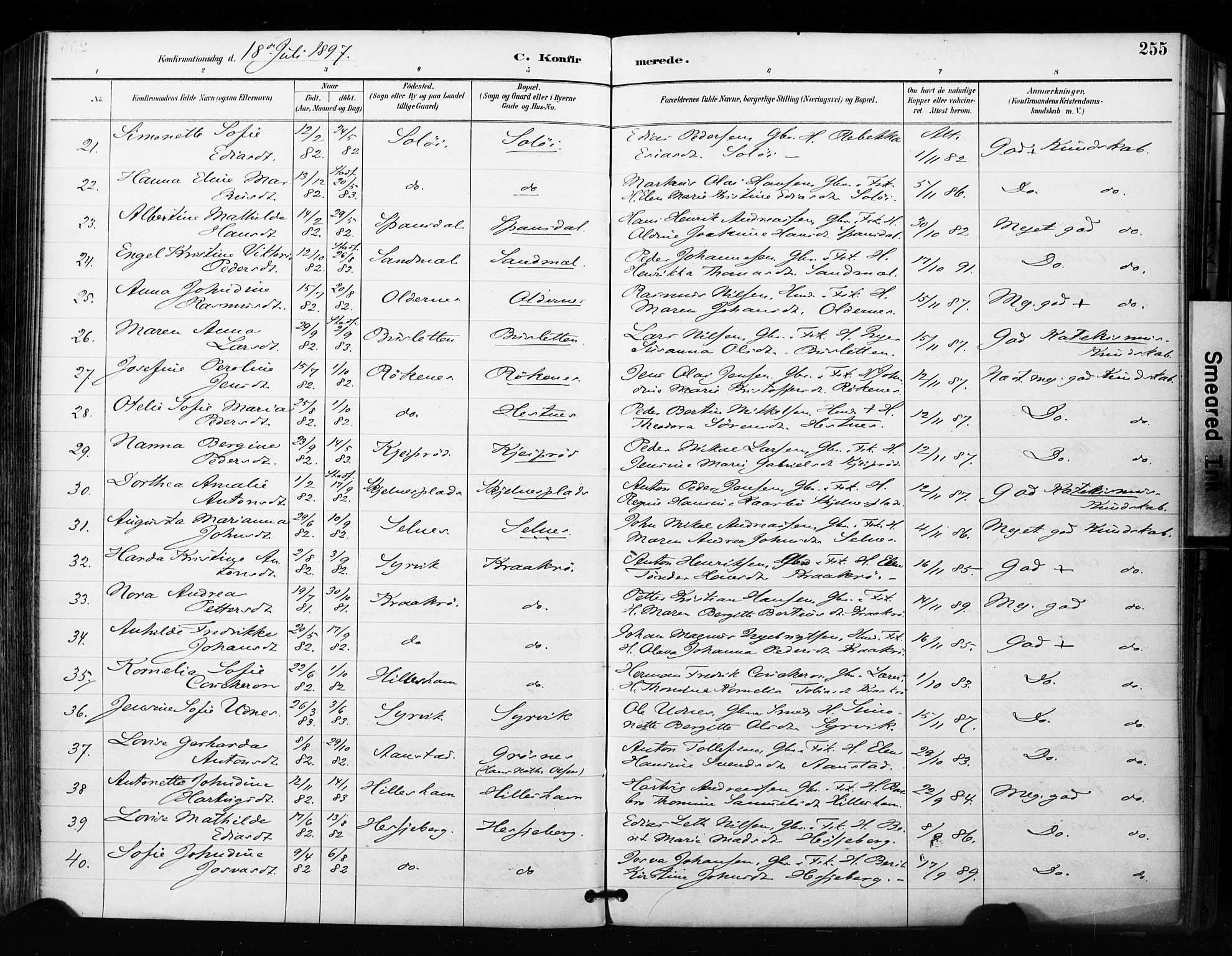 Ibestad sokneprestembete, AV/SATØ-S-0077/H/Ha/Haa/L0012kirke: Ministerialbok nr. 12, 1890-1900, s. 255