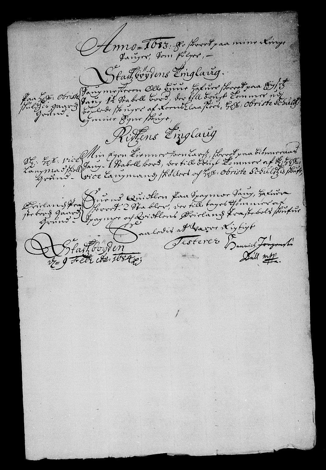 Rentekammeret inntil 1814, Reviderte regnskaper, Stiftamtstueregnskaper, Trondheim stiftamt og Nordland amt, AV/RA-EA-6044/R/Rg/L0072: Trondheim stiftamt og Nordland amt, 1683