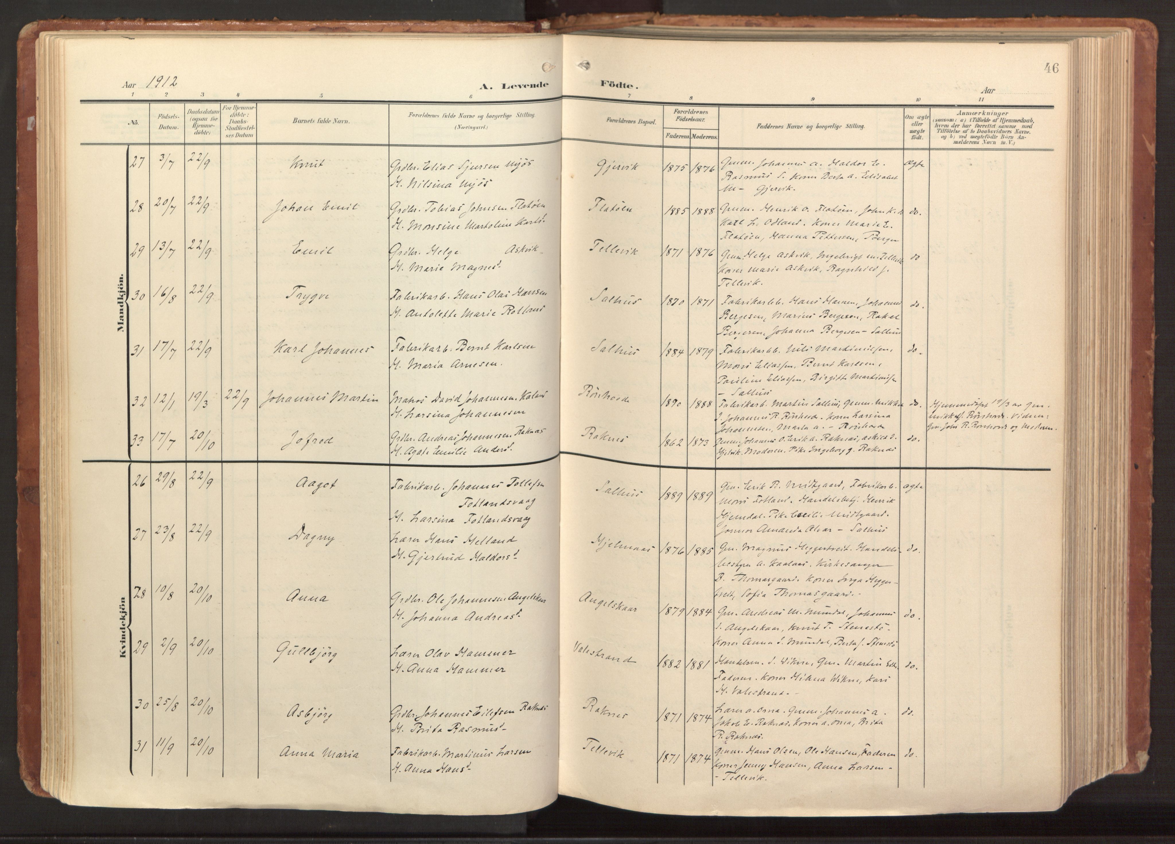 Hamre sokneprestembete, AV/SAB-A-75501/H/Ha/Haa/Haab/L0002: Ministerialbok nr. B 2, 1905-1924, s. 46