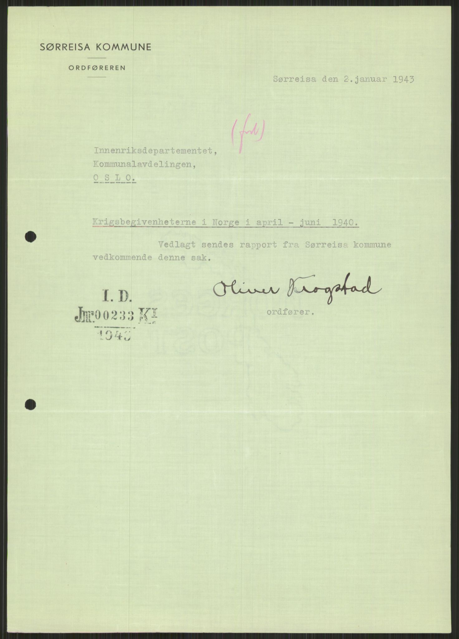 Forsvaret, Forsvarets krigshistoriske avdeling, AV/RA-RAFA-2017/Y/Ya/L0017: II-C-11-31 - Fylkesmenn.  Rapporter om krigsbegivenhetene 1940., 1940, s. 645