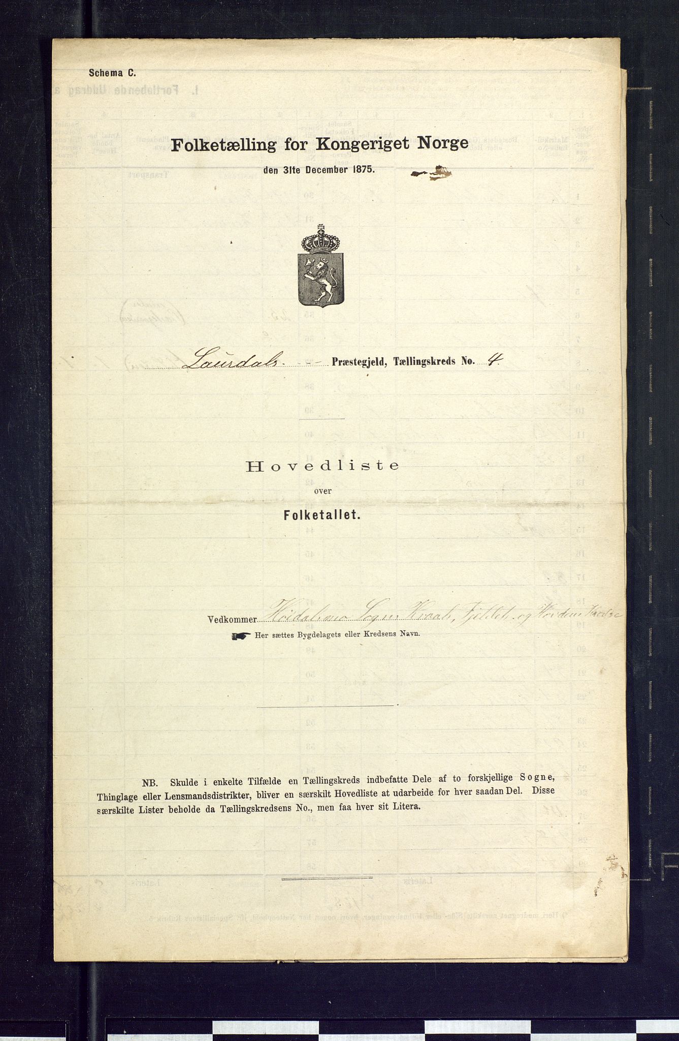 SAKO, Folketelling 1875 for 0833P Lårdal prestegjeld, 1875, s. 18