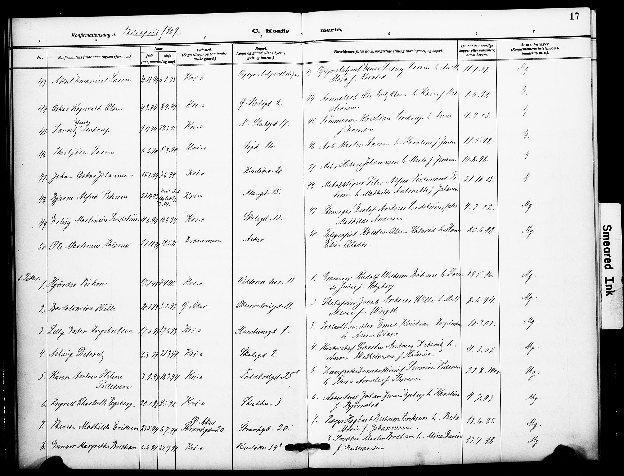 Johannes prestekontor Kirkebøker, AV/SAO-A-10852/F/Fa/L0011: Ministerialbok nr. 11, 1908-1921, s. 17