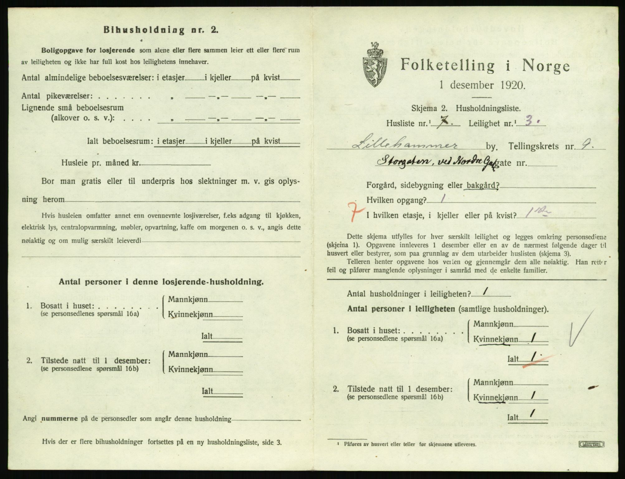 SAH, Folketelling 1920 for 0501 Lillehammer kjøpstad, 1920, s. 3072