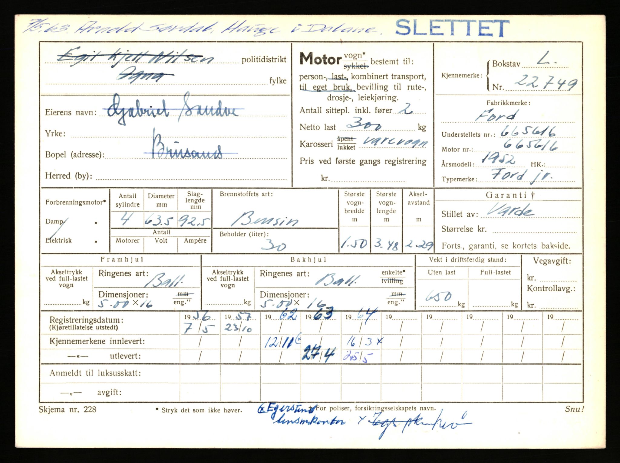 Stavanger trafikkstasjon, AV/SAST-A-101942/0/F/L0039: L-22300 - L-22799, 1930-1971, s. 1847