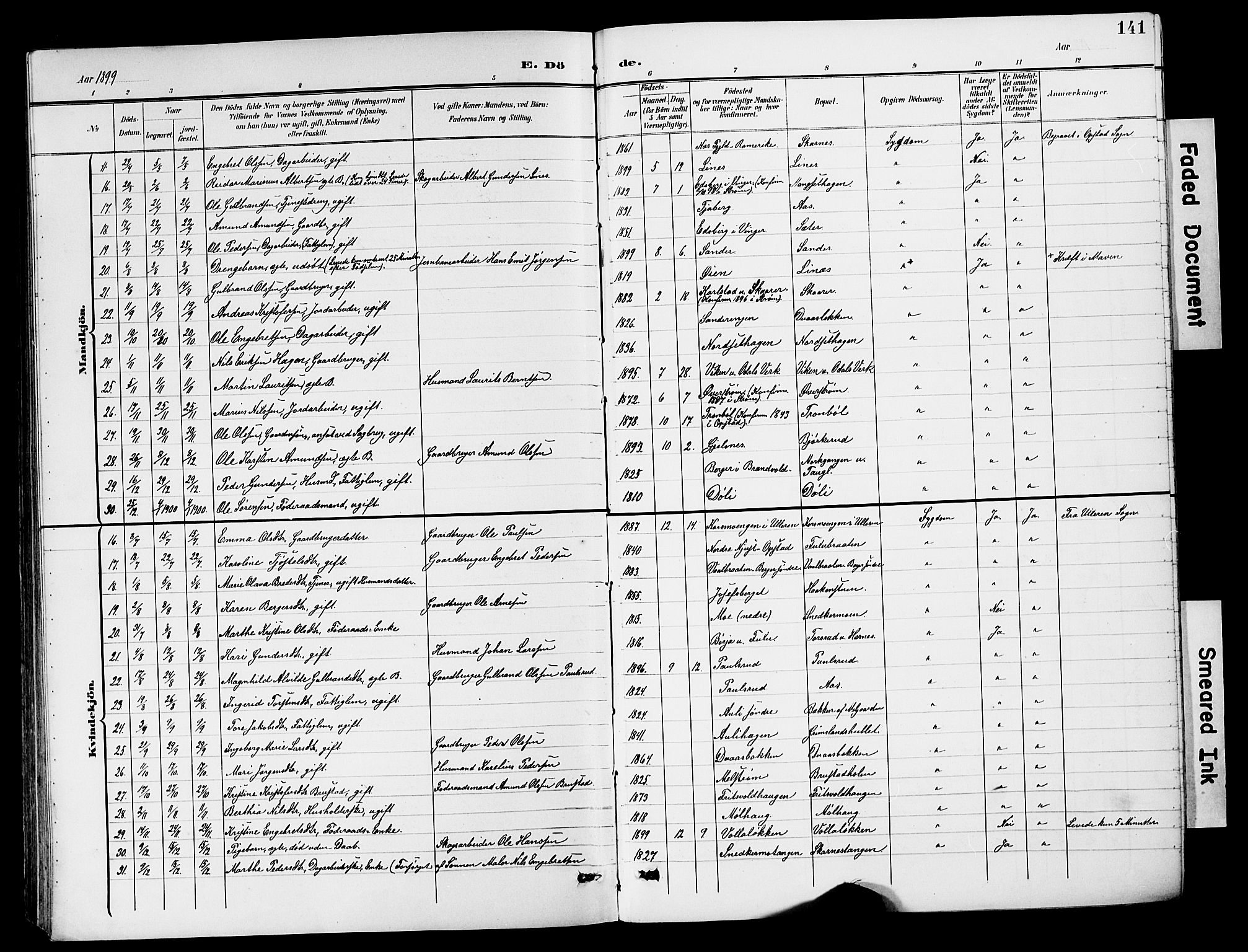 Sør-Odal prestekontor, AV/SAH-PREST-030/H/Ha/Hab/L0001: Klokkerbok nr. 1, 1895-1902, s. 141