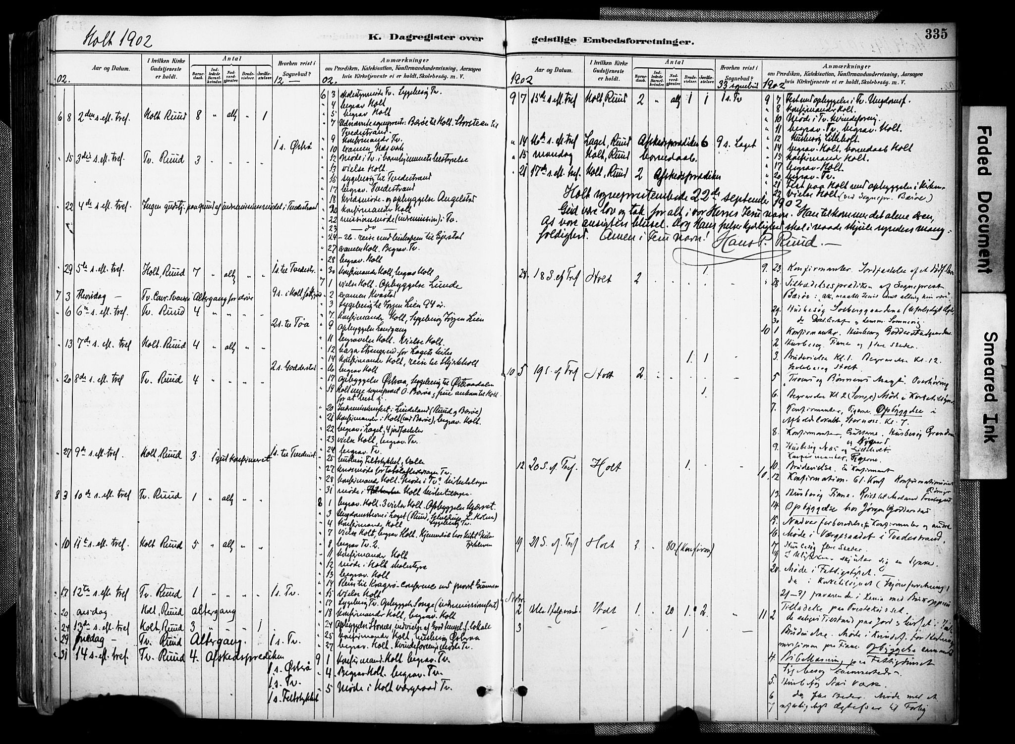 Holt sokneprestkontor, AV/SAK-1111-0021/F/Fa/L0012: Ministerialbok nr. A 12, 1885-1907, s. 335