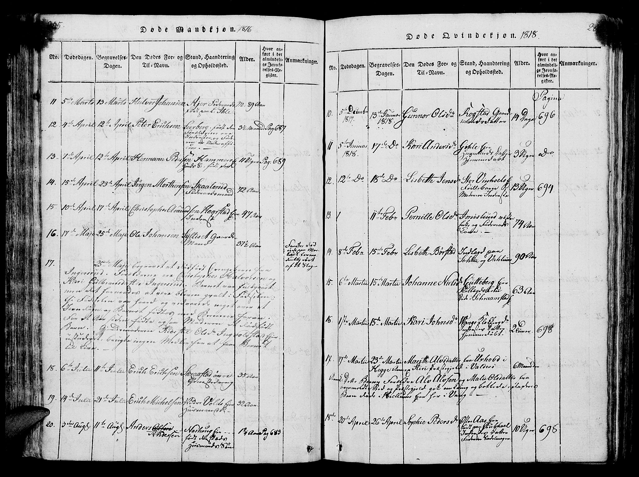 Vang prestekontor, Hedmark, AV/SAH-PREST-008/H/Ha/Hab/L0004: Klokkerbok nr. 4, 1813-1827, s. 205-206