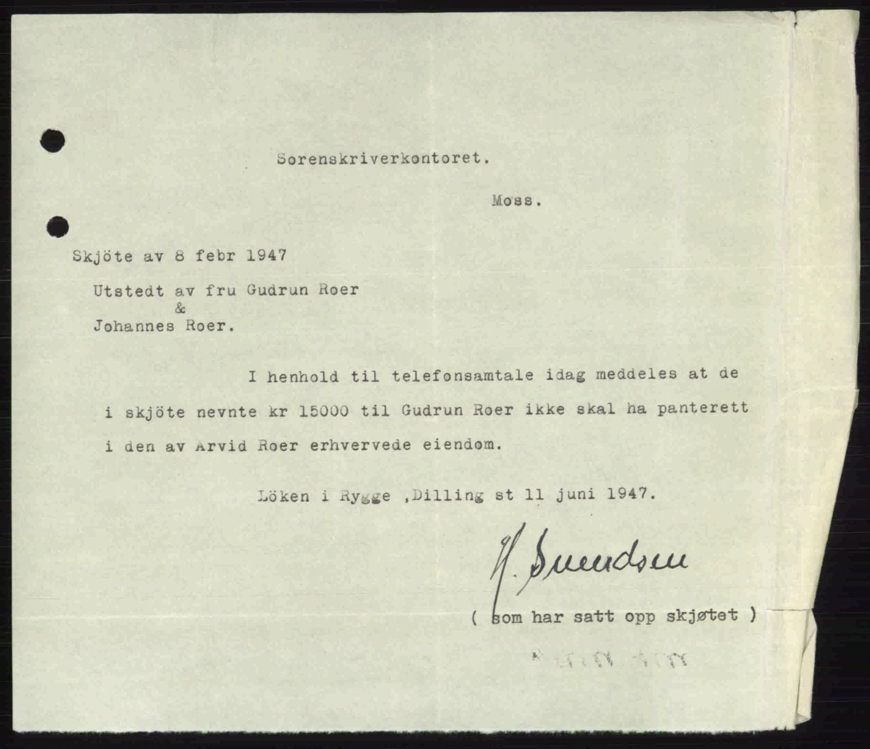 Moss sorenskriveri, SAO/A-10168: Pantebok nr. A17, 1947-1947, Dagboknr: 352/1947