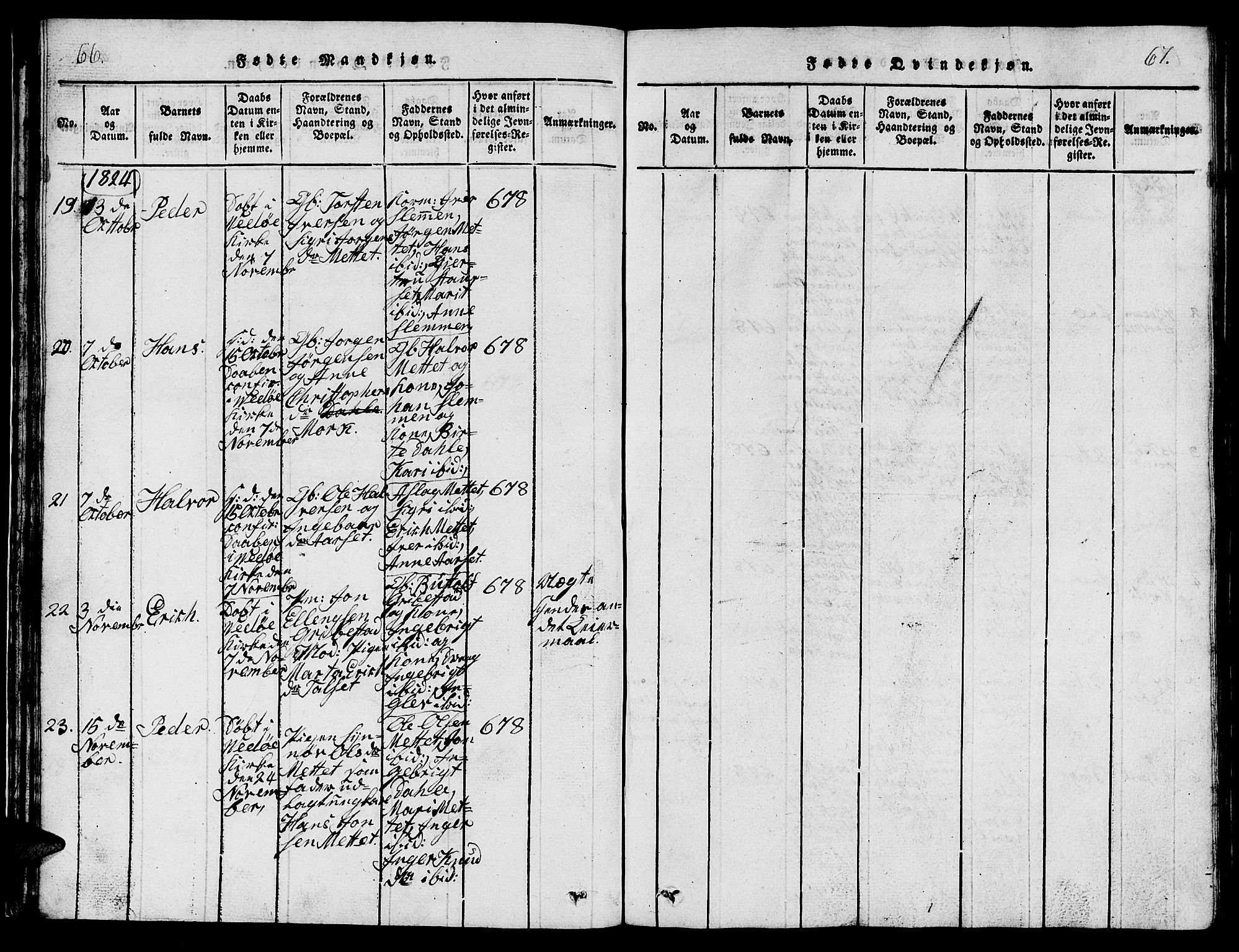 Ministerialprotokoller, klokkerbøker og fødselsregistre - Møre og Romsdal, AV/SAT-A-1454/547/L0610: Klokkerbok nr. 547C01, 1818-1839, s. 66-67