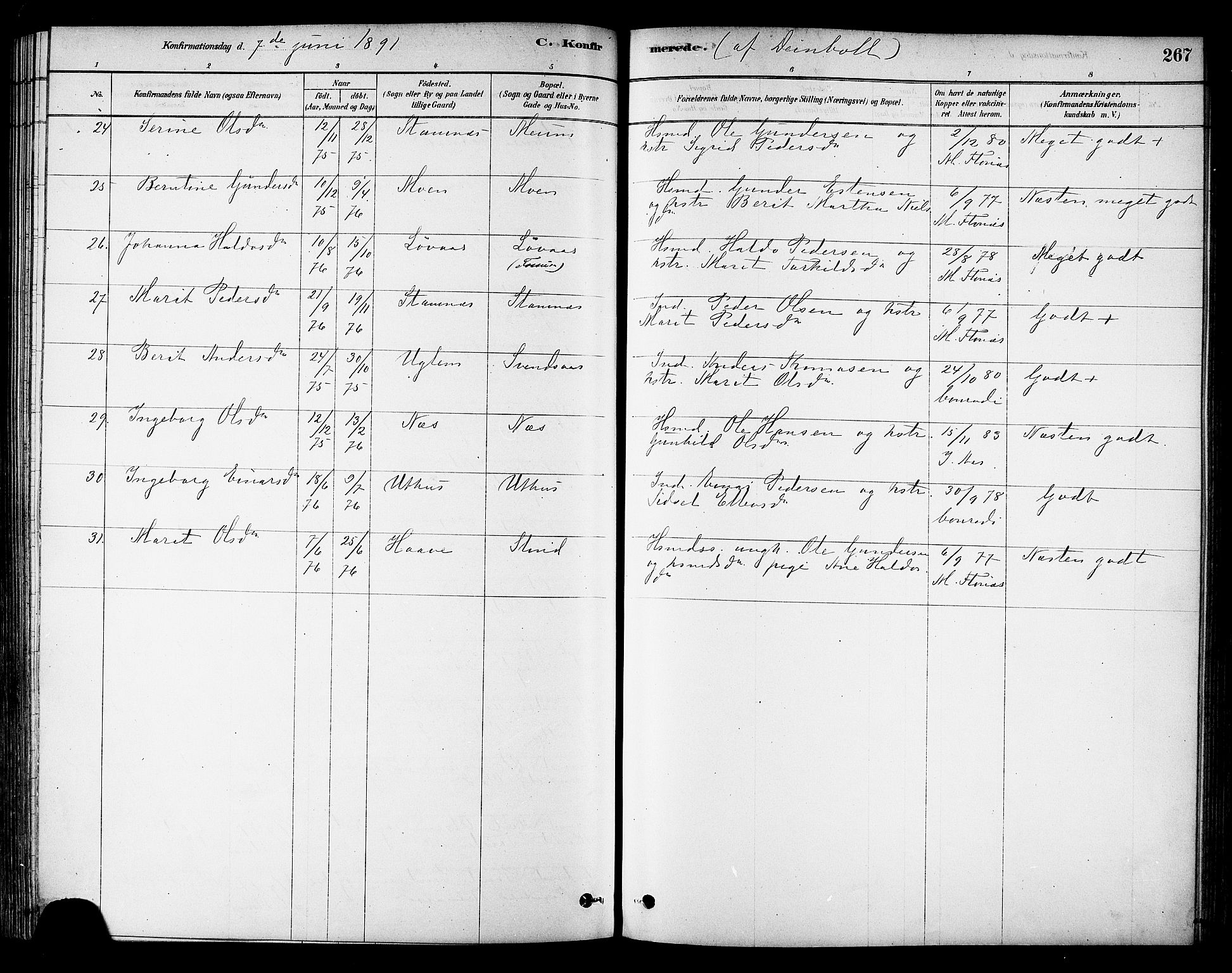 Ministerialprotokoller, klokkerbøker og fødselsregistre - Sør-Trøndelag, SAT/A-1456/695/L1148: Ministerialbok nr. 695A08, 1878-1891, s. 267