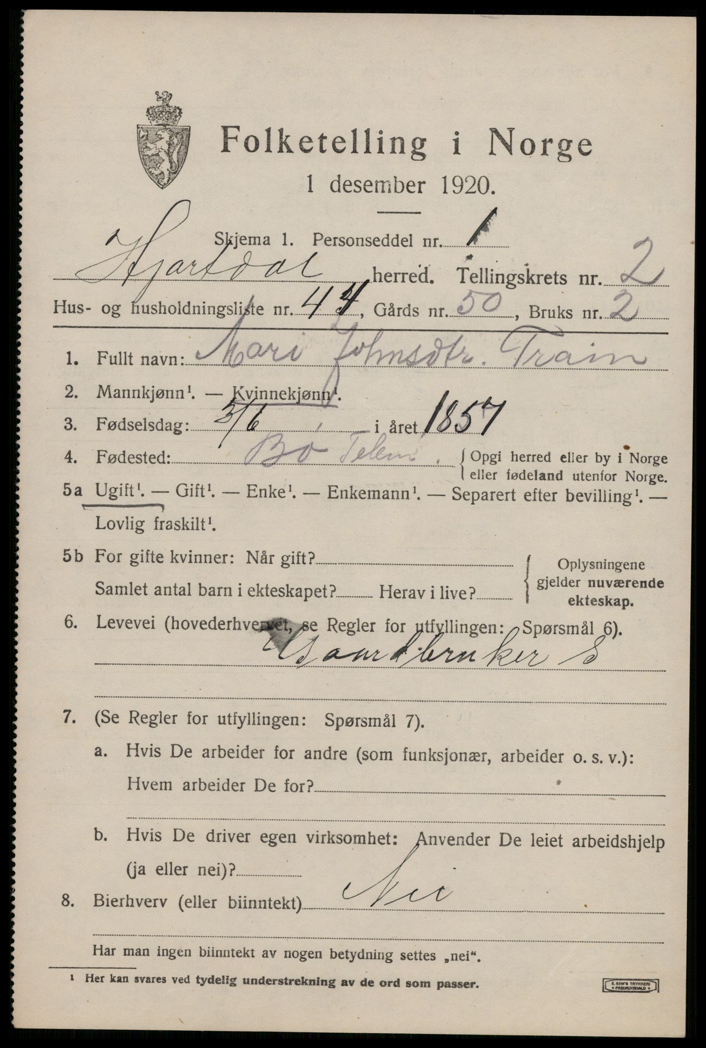 SAKO, Folketelling 1920 for 0827 Hjartdal herred, 1920, s. 2280
