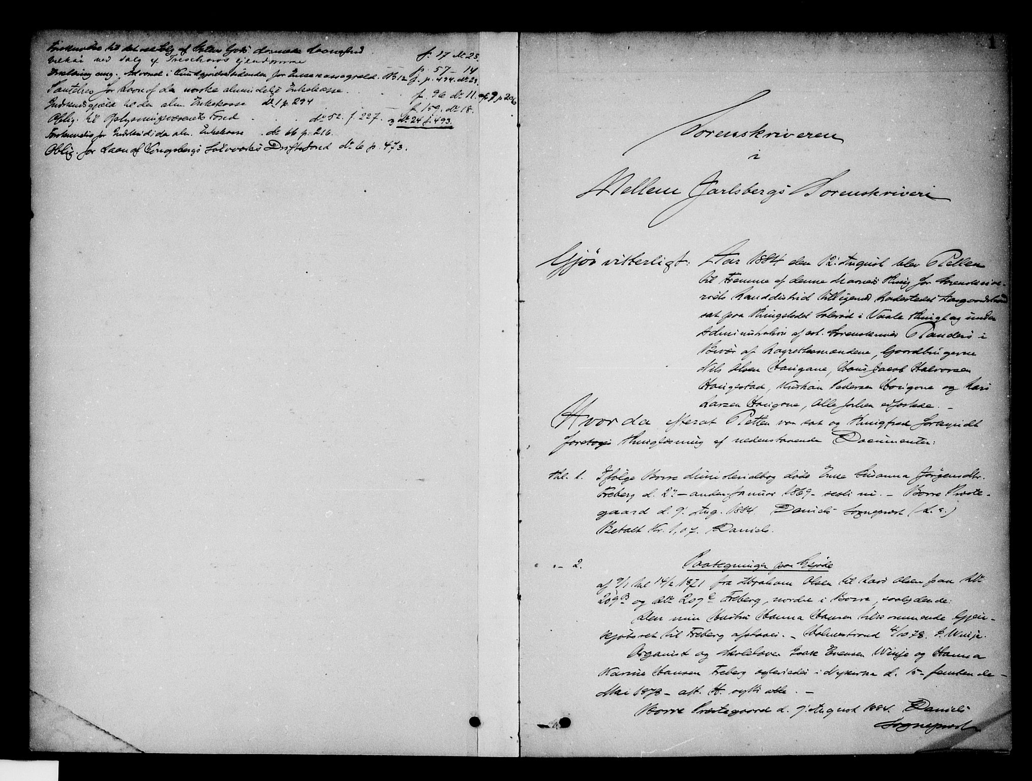 Mellom Jarlsberg sorenskriveri, SAKO/A-132/G/Ga/Gaa/L0013: Pantebok nr. I 13, 1884-1887, s. 1