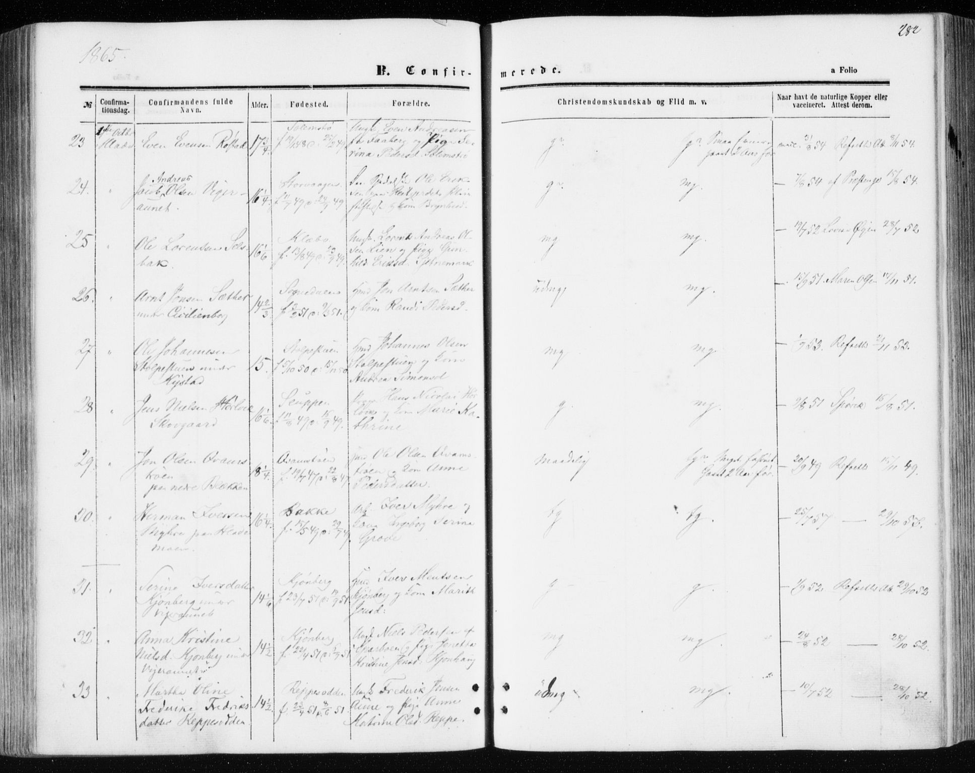 Ministerialprotokoller, klokkerbøker og fødselsregistre - Sør-Trøndelag, SAT/A-1456/606/L0292: Ministerialbok nr. 606A07, 1856-1865, s. 282
