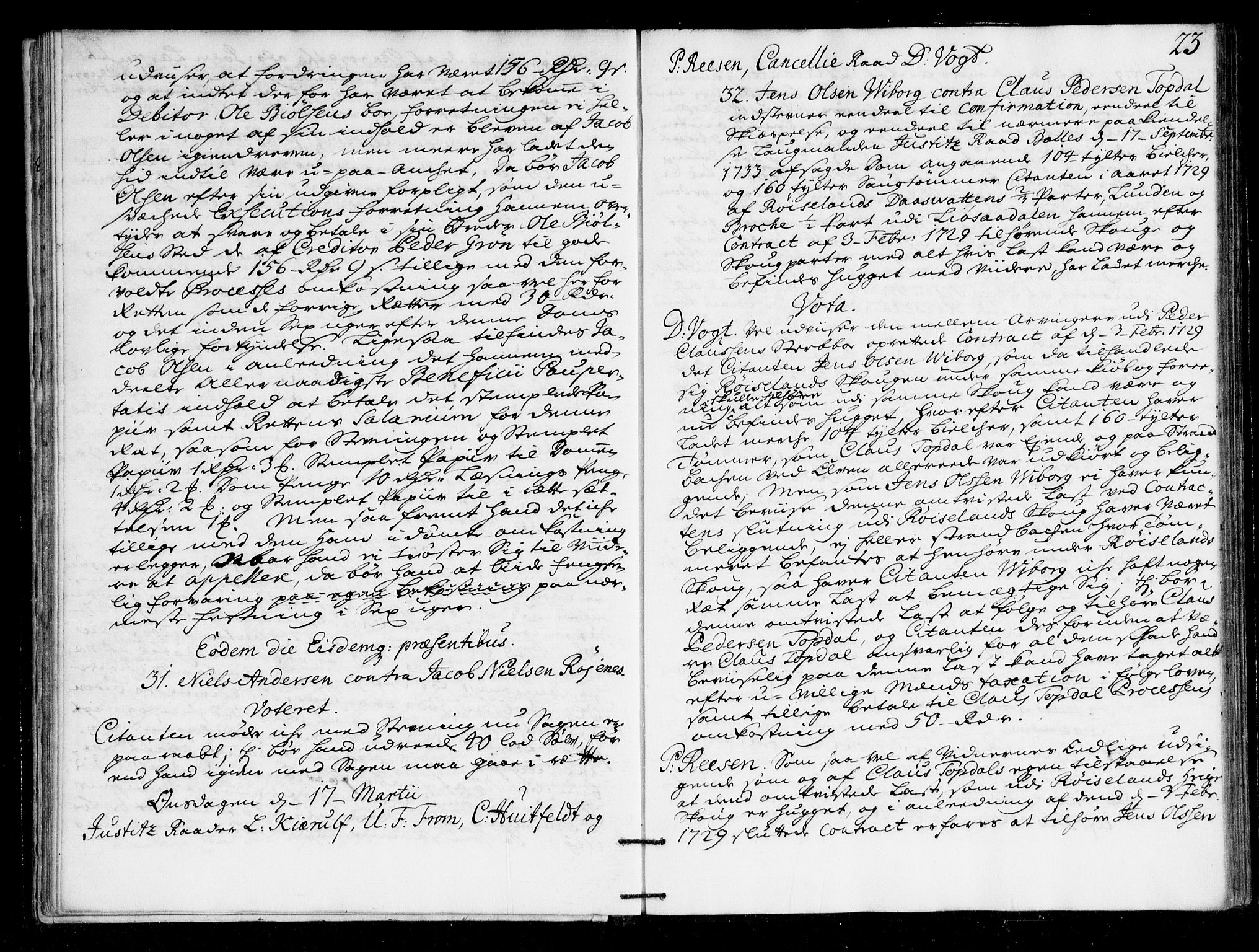 Overhoffretten 1667-1797, AV/RA-EA-2884/Ac/L0169: Voteringsprotokoll, 1734, s. 22b-23a
