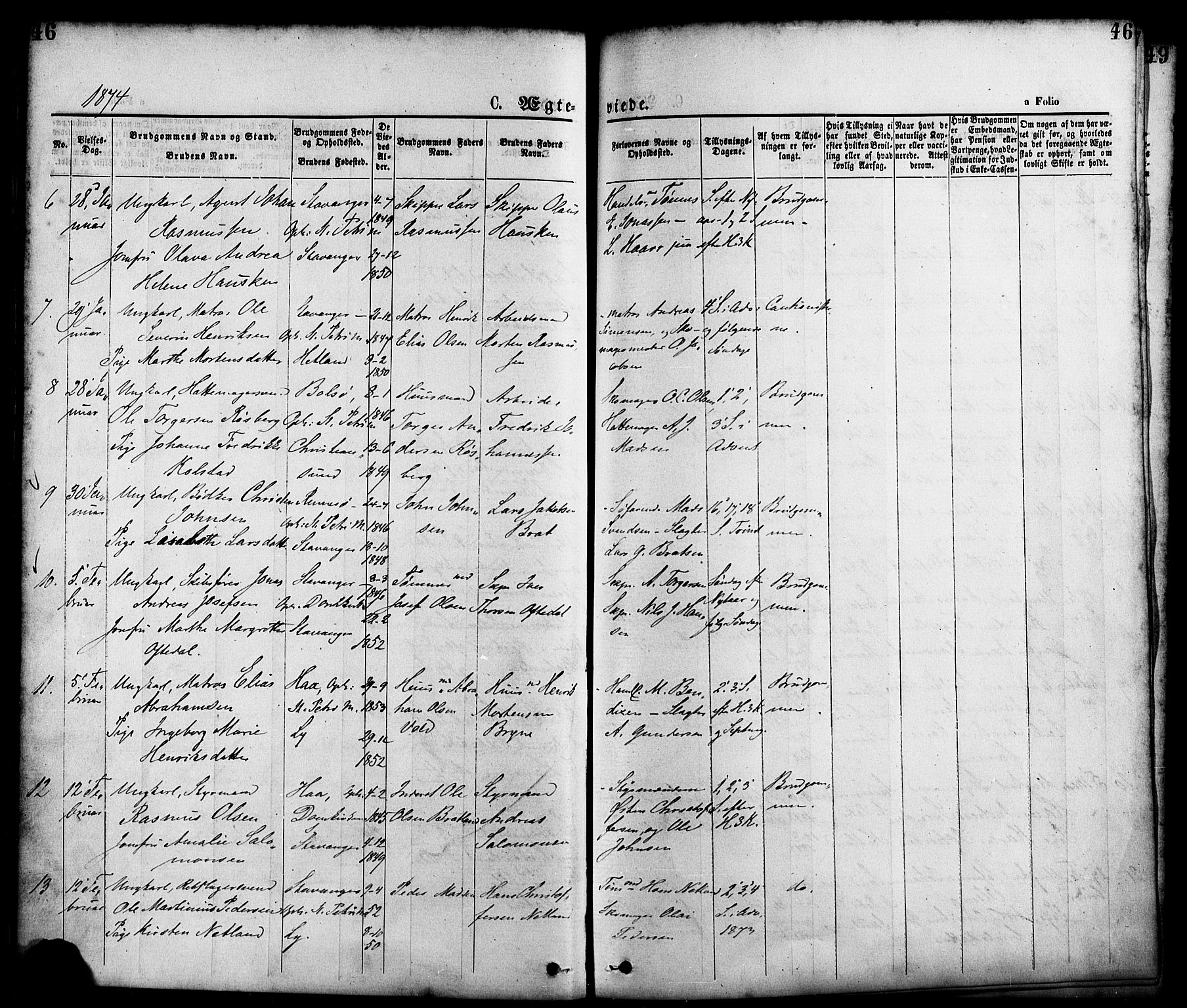 St. Petri sokneprestkontor, AV/SAST-A-101813/001/30/30BA/L0010: Ministerialbok nr. A 10, 1869-1878, s. 46
