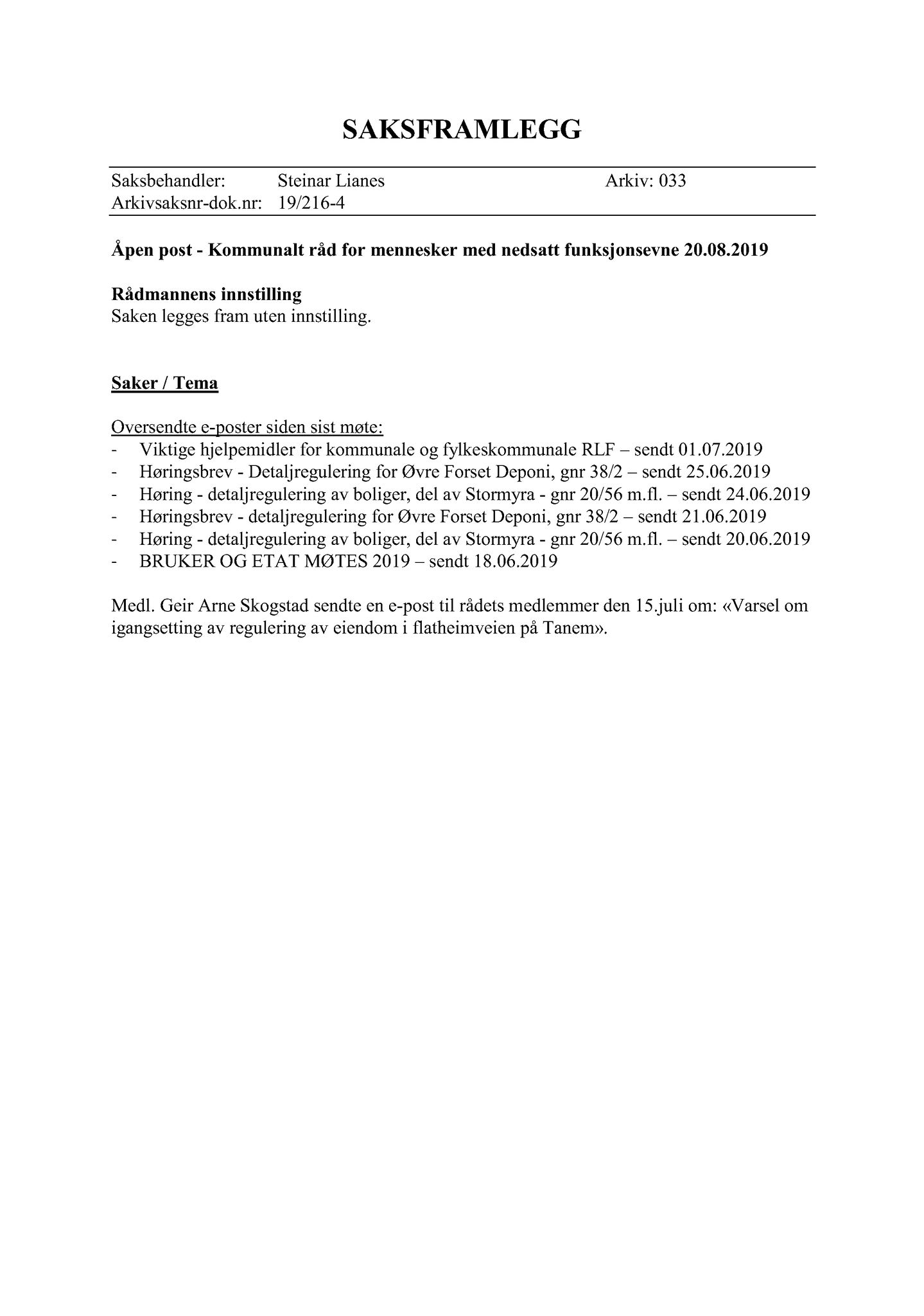 Klæbu Kommune, TRKO/KK/08-KMNF/L009: Kommunalt råd for mennesker med nedsatt funksjonsevne - Møteoversikt, 2019, s. 33