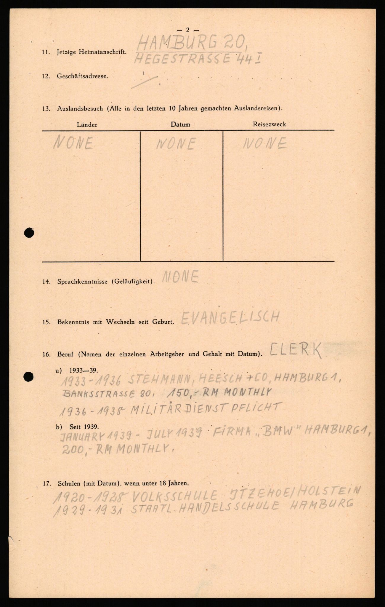Forsvaret, Forsvarets overkommando II, AV/RA-RAFA-3915/D/Db/L0033: CI Questionaires. Tyske okkupasjonsstyrker i Norge. Tyskere., 1945-1946, s. 465