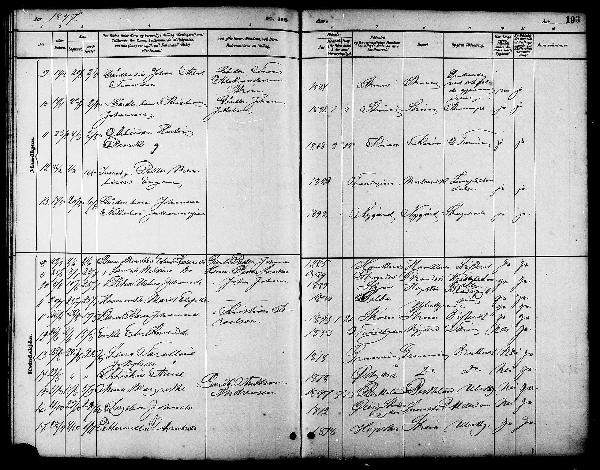 Ministerialprotokoller, klokkerbøker og fødselsregistre - Sør-Trøndelag, SAT/A-1456/657/L0716: Klokkerbok nr. 657C03, 1889-1904, s. 193