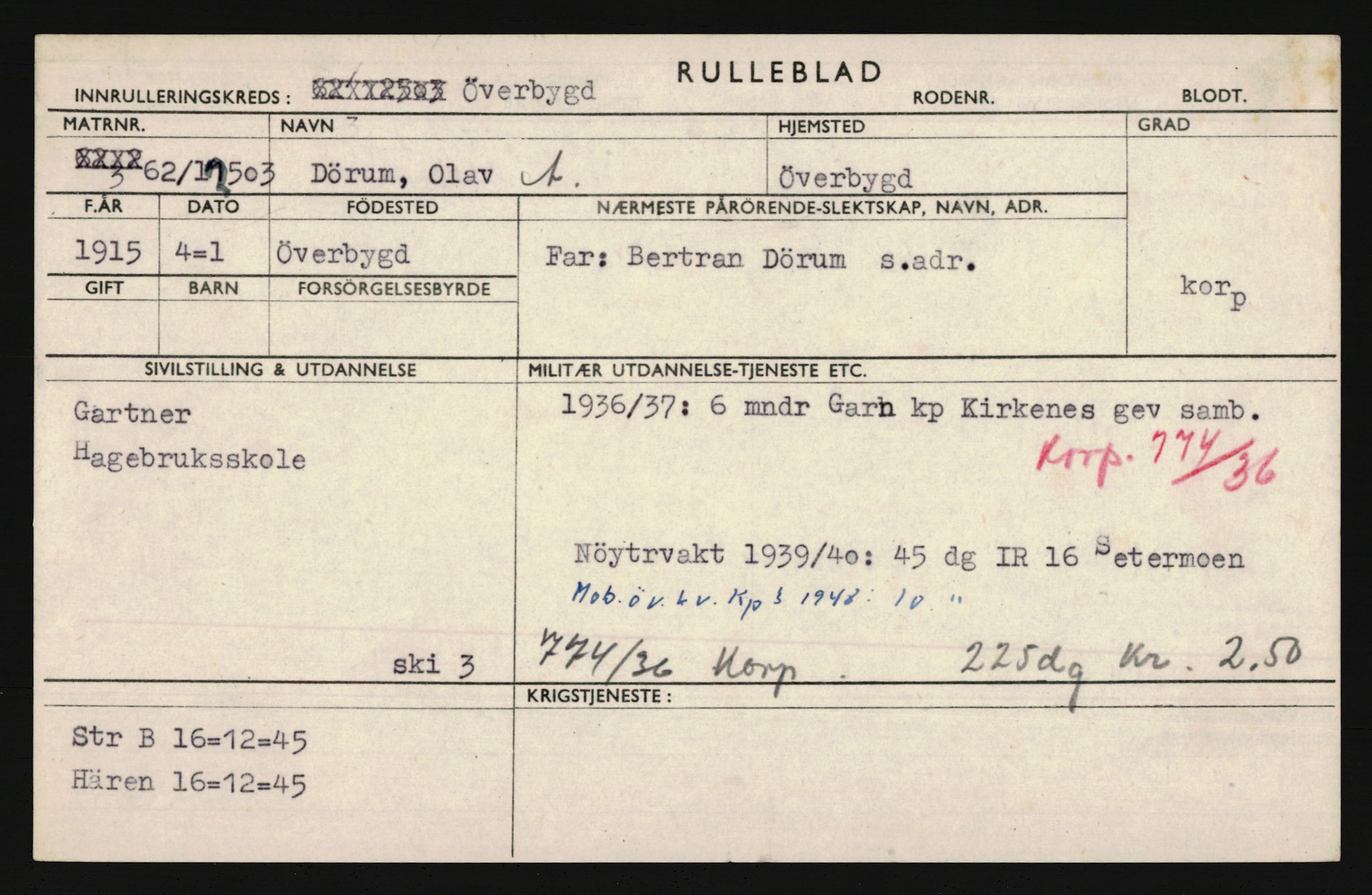 Forsvaret, Troms infanteriregiment nr. 16, AV/RA-RAFA-3146/P/Pa/L0020: Rulleblad for regimentets menige mannskaper, årsklasse 1936, 1936, s. 159