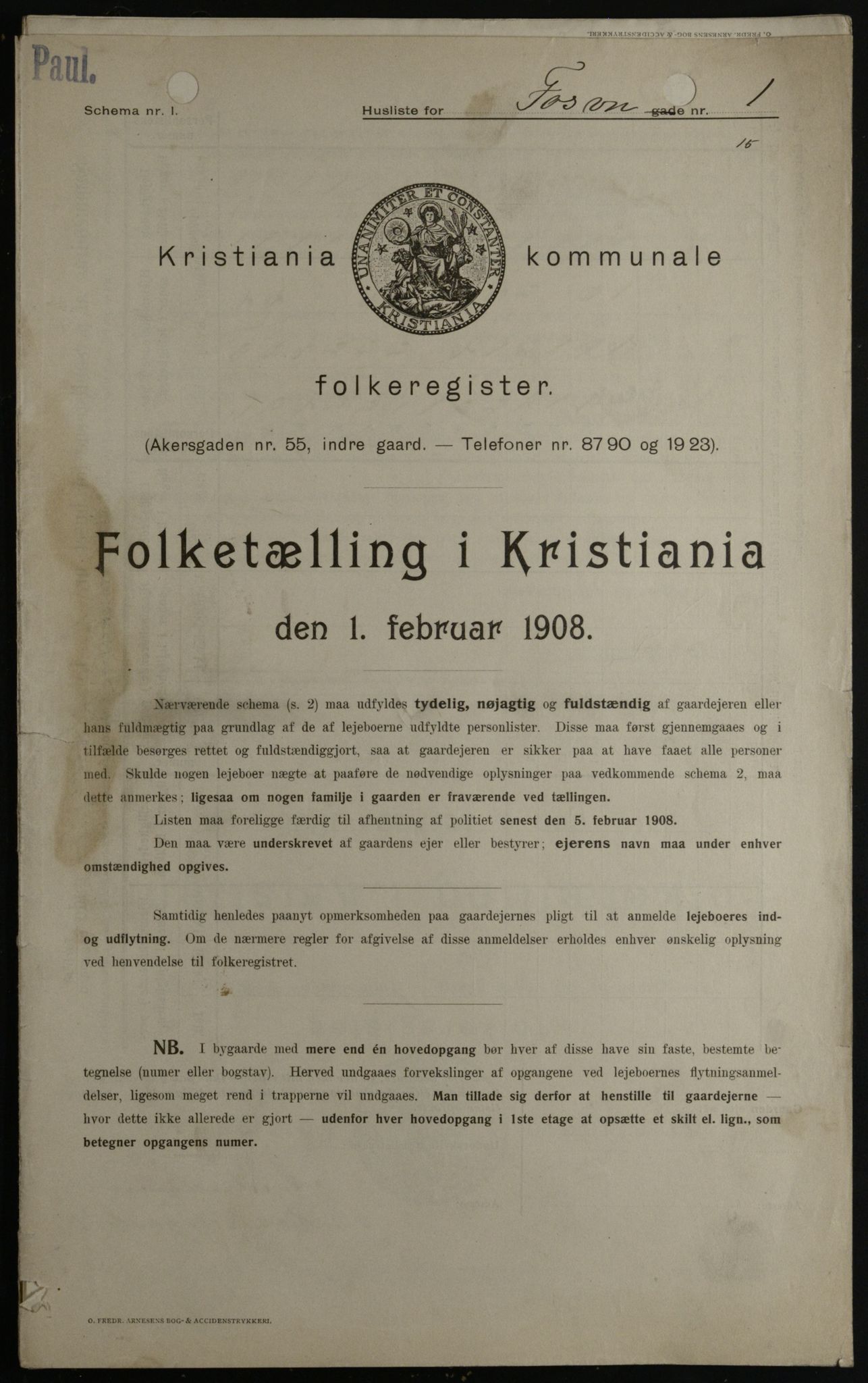 OBA, Kommunal folketelling 1.2.1908 for Kristiania kjøpstad, 1908, s. 22327