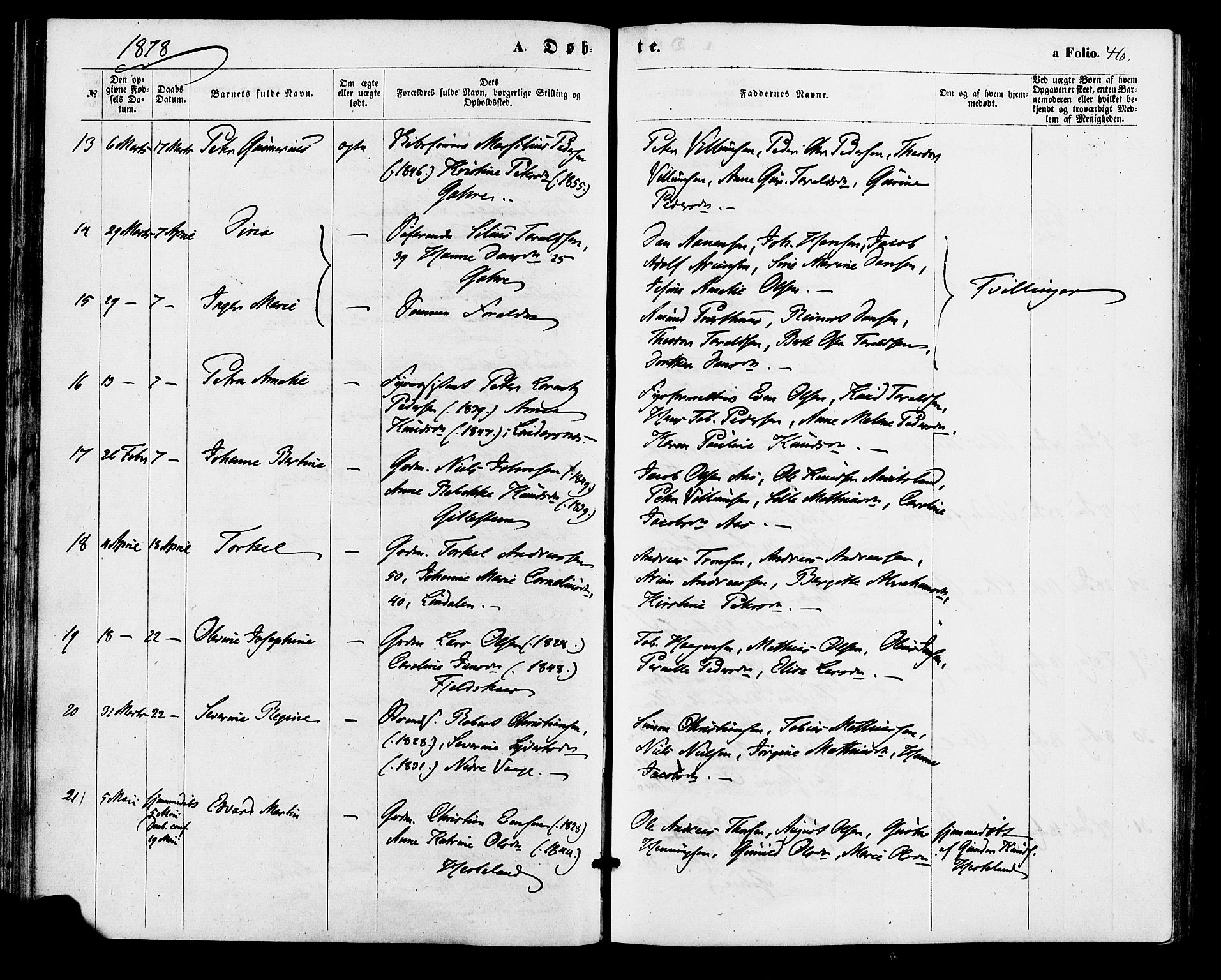 Sør-Audnedal sokneprestkontor, AV/SAK-1111-0039/F/Fa/Faa/L0003: Ministerialbok nr. A 3, 1868-1883, s. 46
