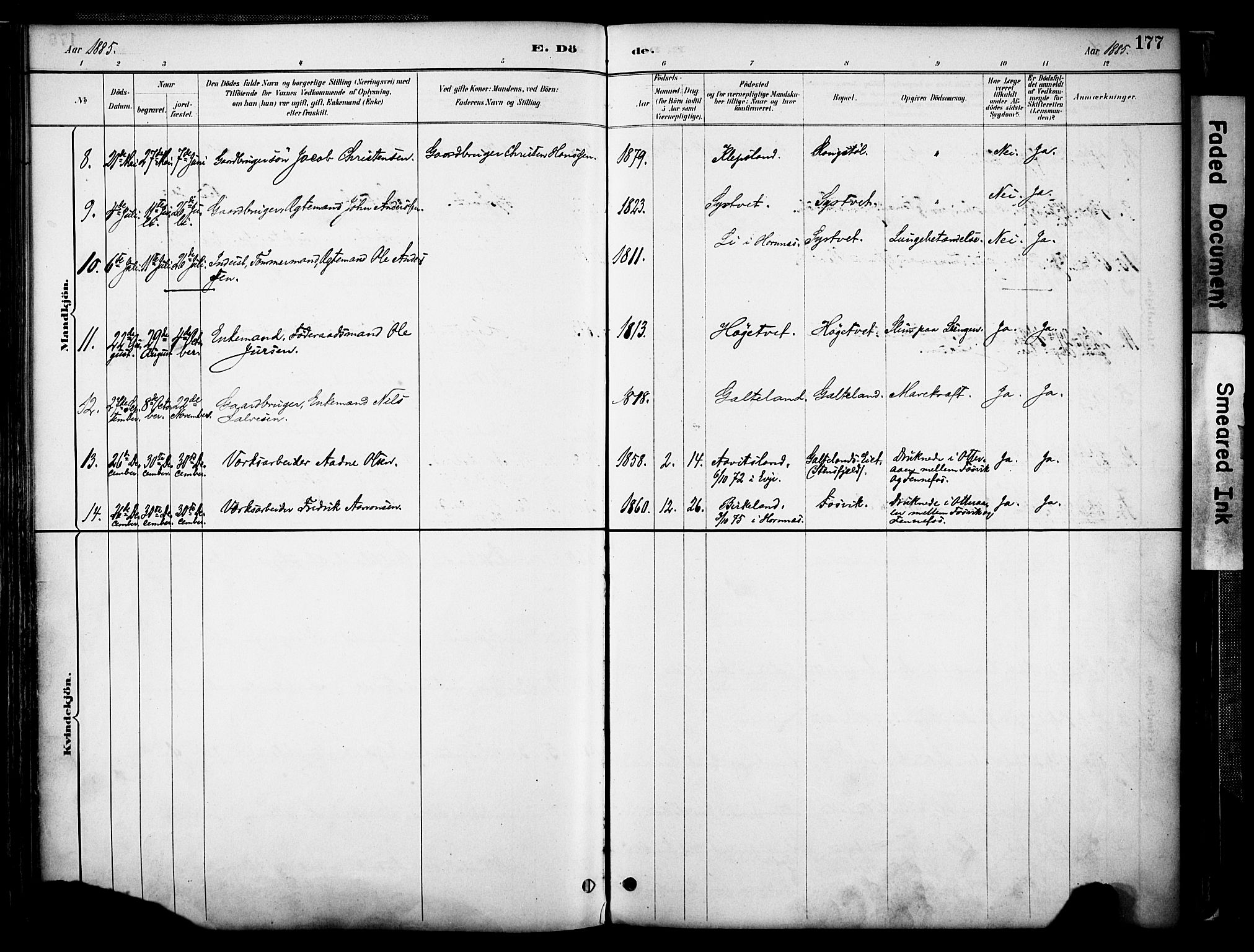 Evje sokneprestkontor, AV/SAK-1111-0008/F/Fa/Faa/L0007: Ministerialbok nr. A 7, 1884-1909, s. 177