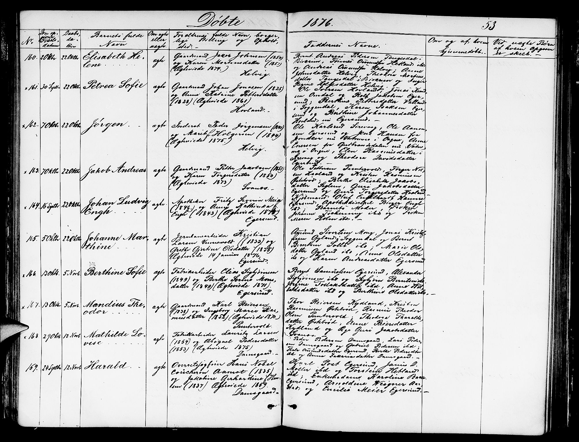 Eigersund sokneprestkontor, AV/SAST-A-101807/S09/L0005: Klokkerbok nr. B 5, 1872-1881, s. 53