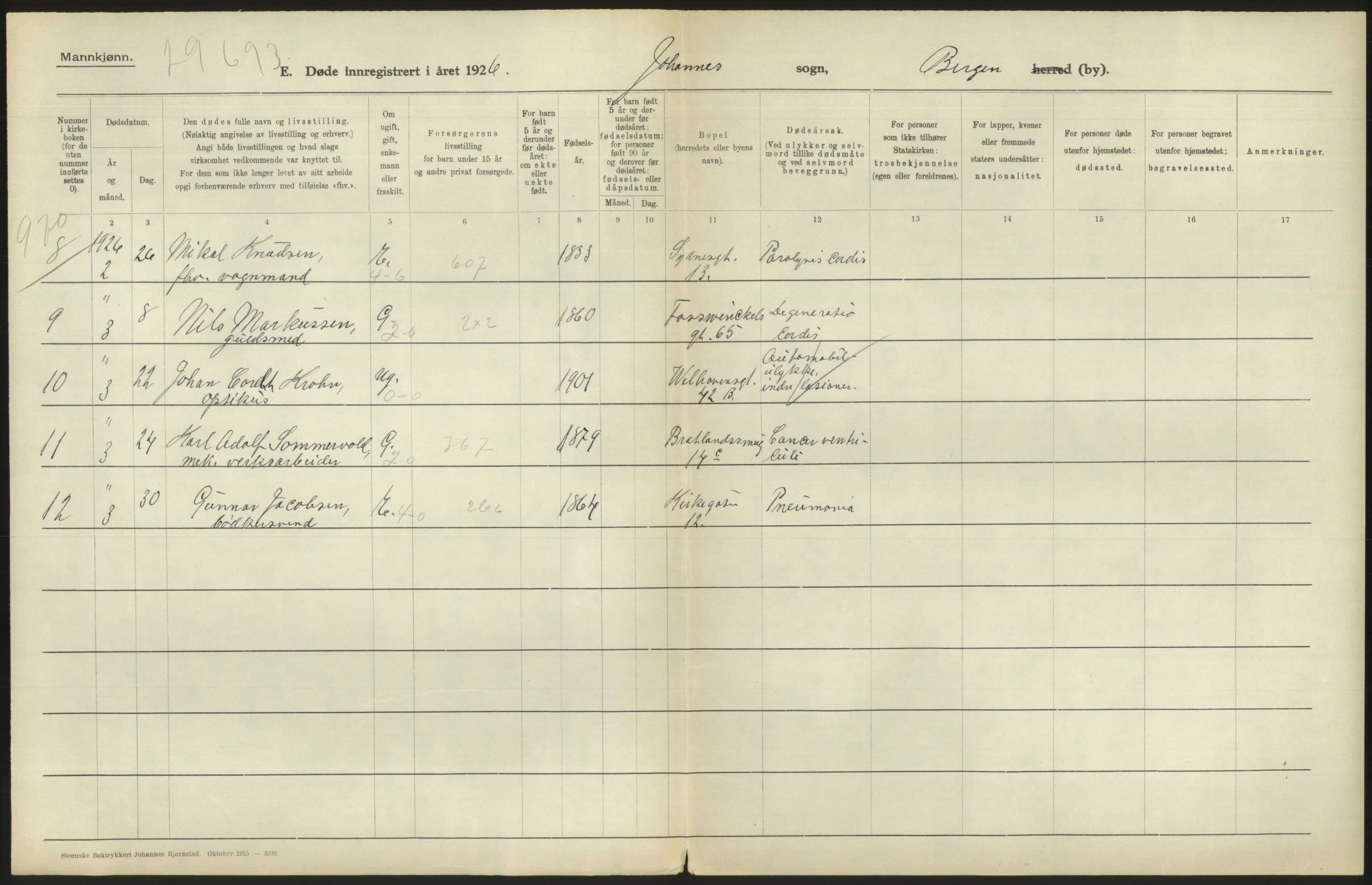 Statistisk sentralbyrå, Sosiodemografiske emner, Befolkning, RA/S-2228/D/Df/Dfc/Dfcf/L0028: Bergen: Gifte, døde, dødfødte., 1926, s. 644