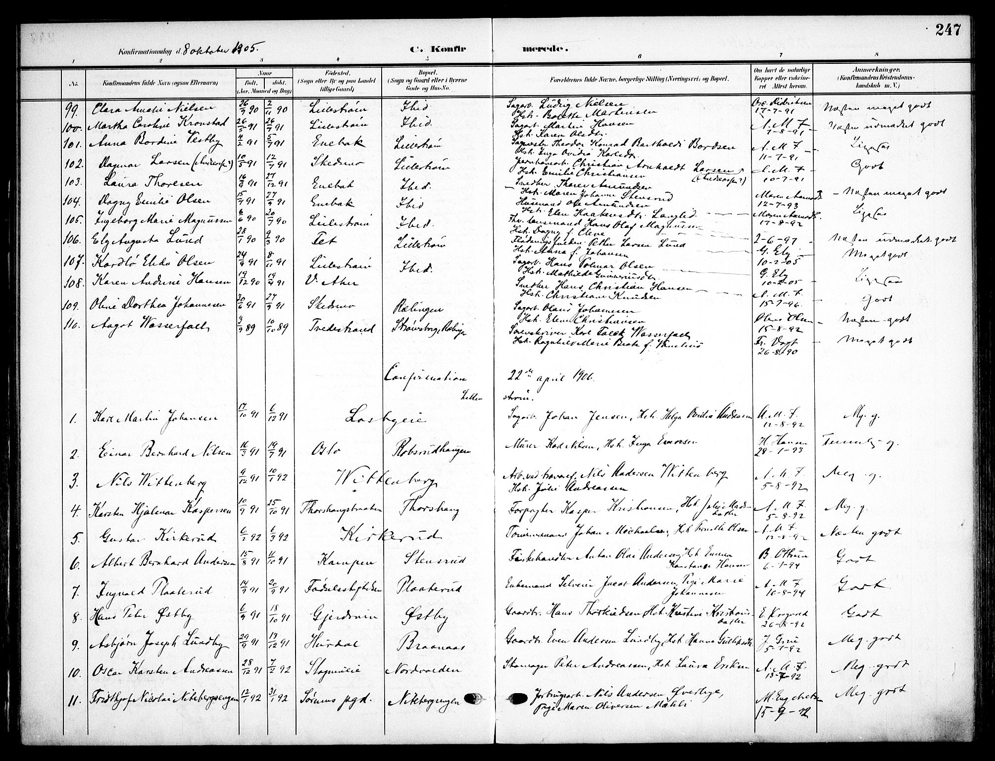 Skedsmo prestekontor Kirkebøker, AV/SAO-A-10033a/F/Fa/L0015: Ministerialbok nr. I 15, 1902-1917, s. 247